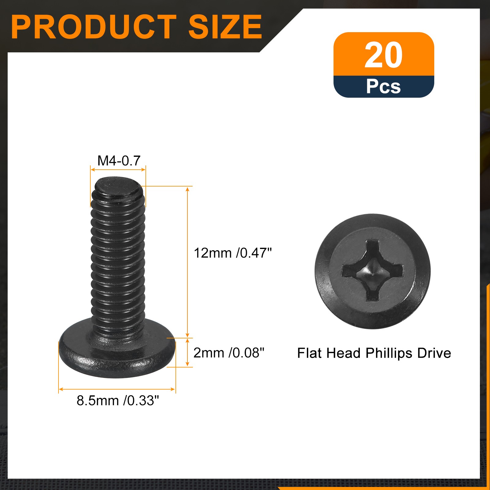 20Pcs M4-0.7 x 12mm Flat Round Head Machine Screws Phillips Drive Fastener