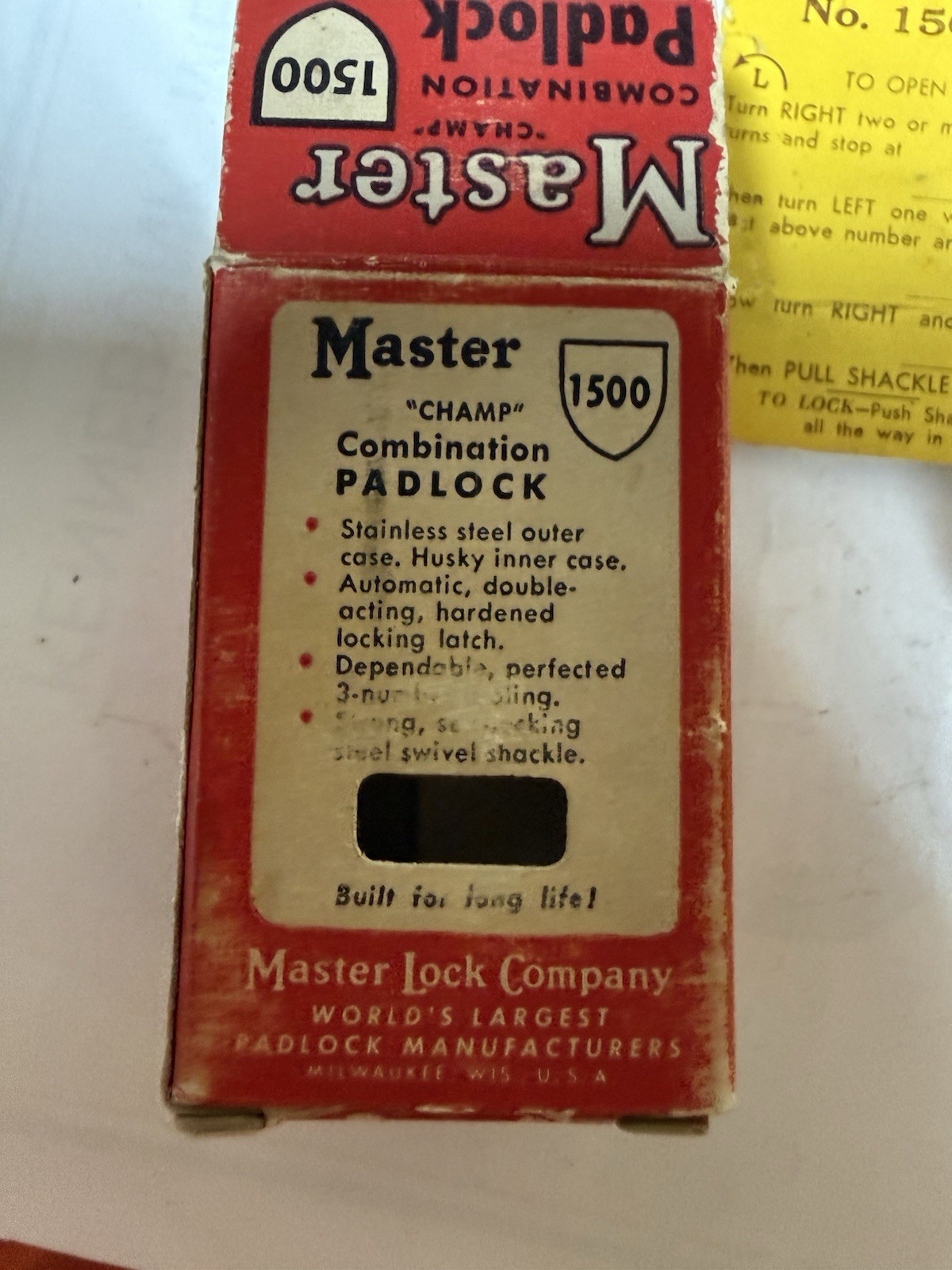Master 1500 Champion Combination Padlock Steel, Not Resettable, w/ Original Box