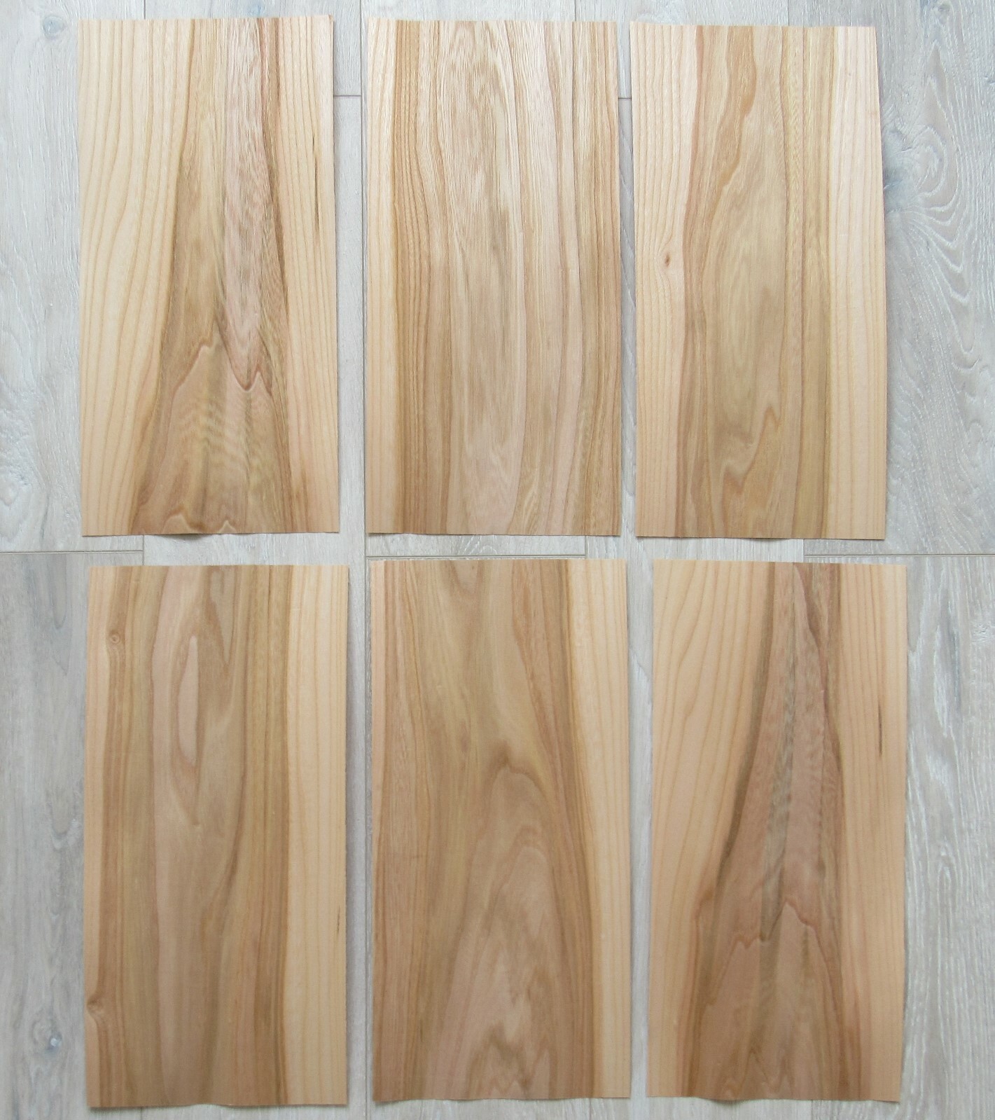 Elm wood veneer, 3 veneer sheets, ~18.1 x 8.26″ (46 x 21 cm) ~0.6 mm (~1/42″)