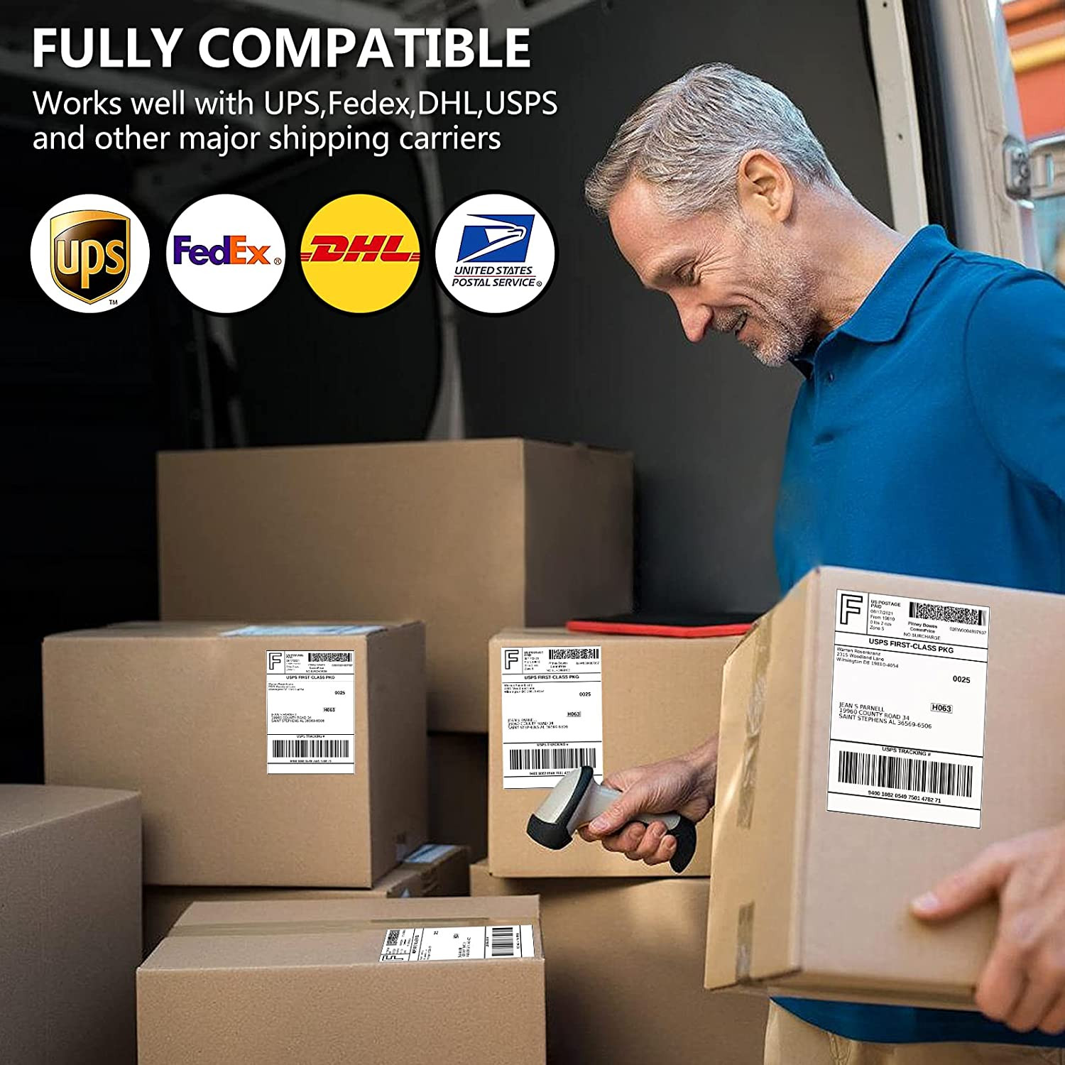 4 Rolls 4X6 Direct Thermal Shipping Labels, 250 Labels per Roll, 1″ Cor