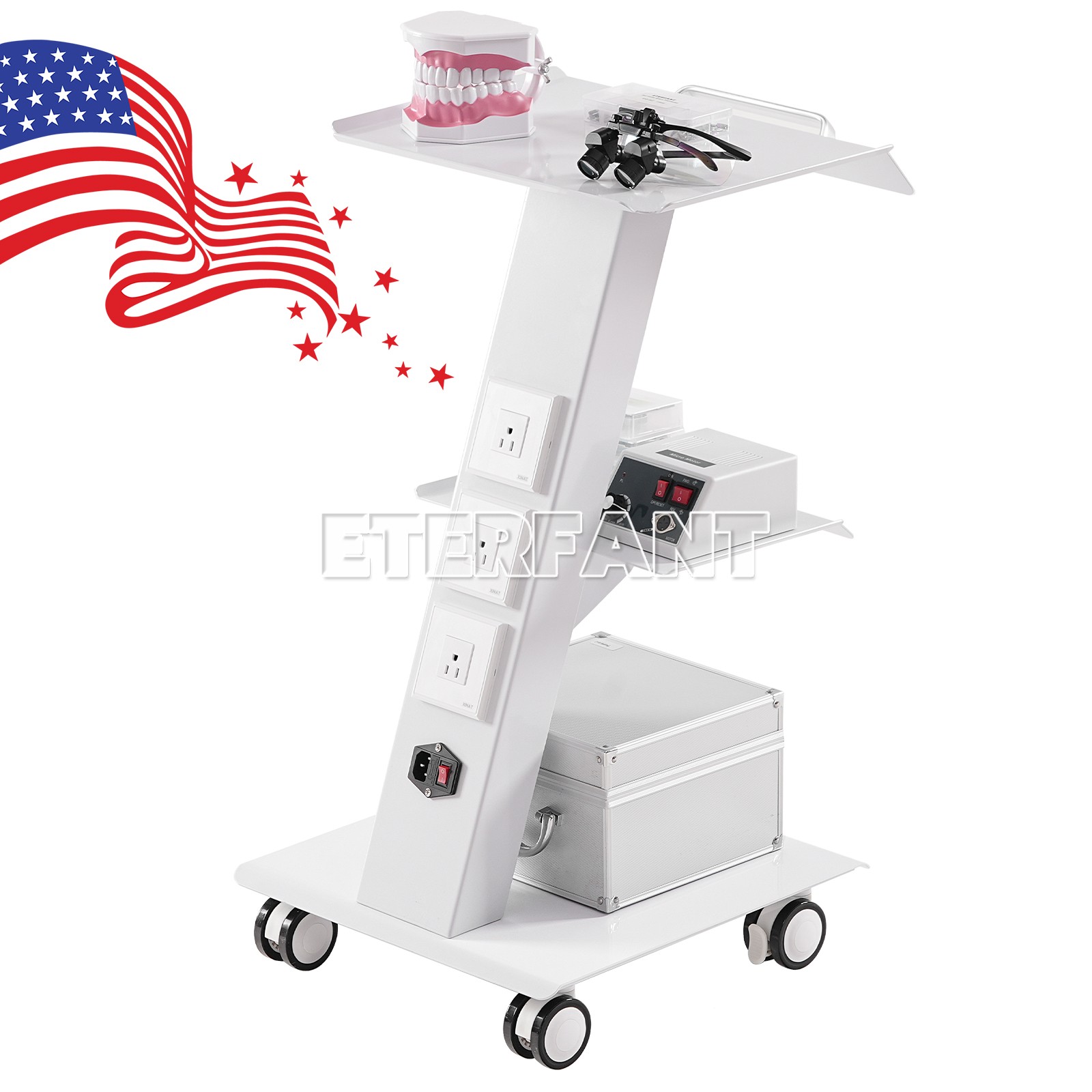 Dental 4 Drawers Mobile Acrylic Cabinet Wooden Cart/Trolley Cart with Socket US