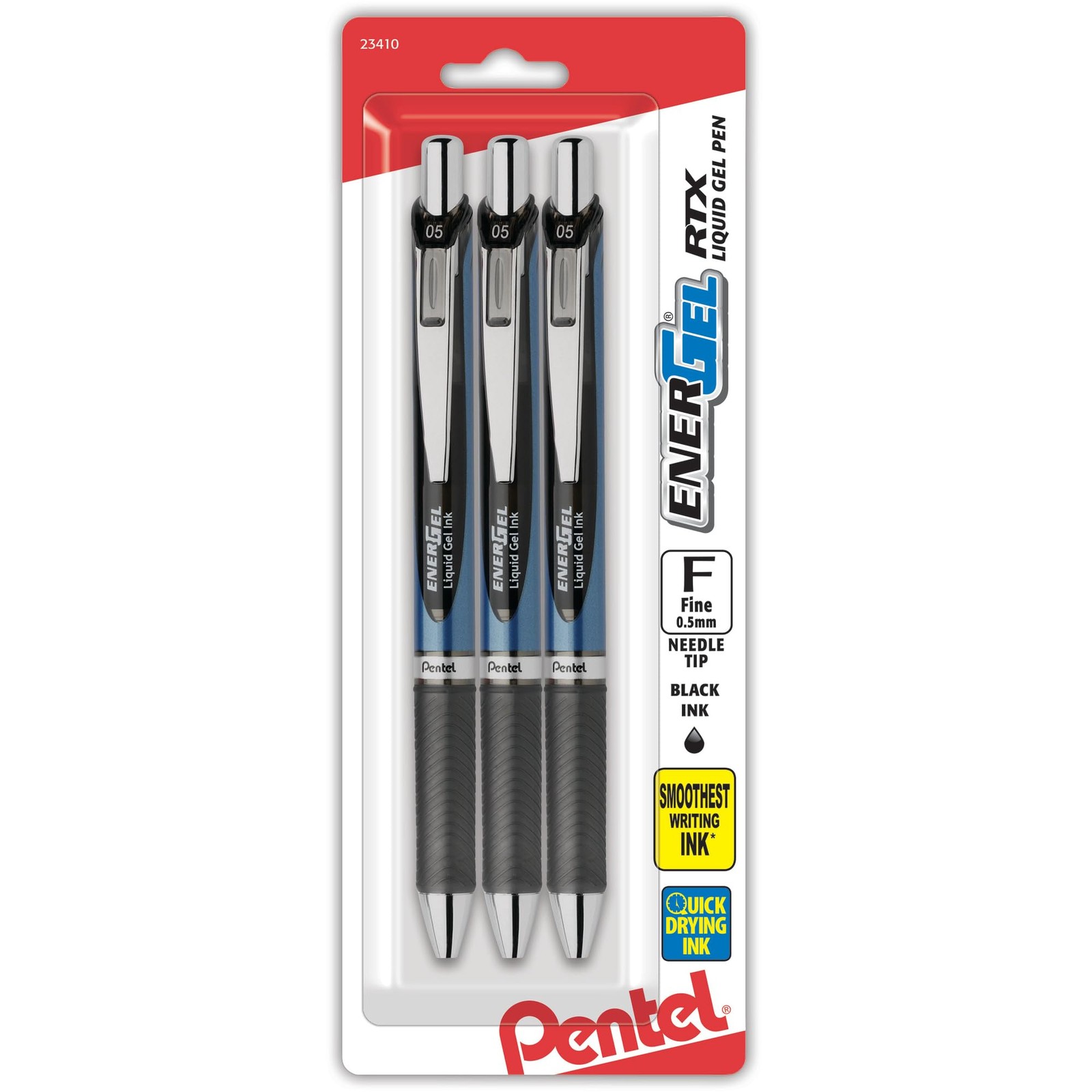 Pentel EnerGel RTX Retractable Liquid Gel Pen, (0.5mm), Fine Line, Needle Tip, B