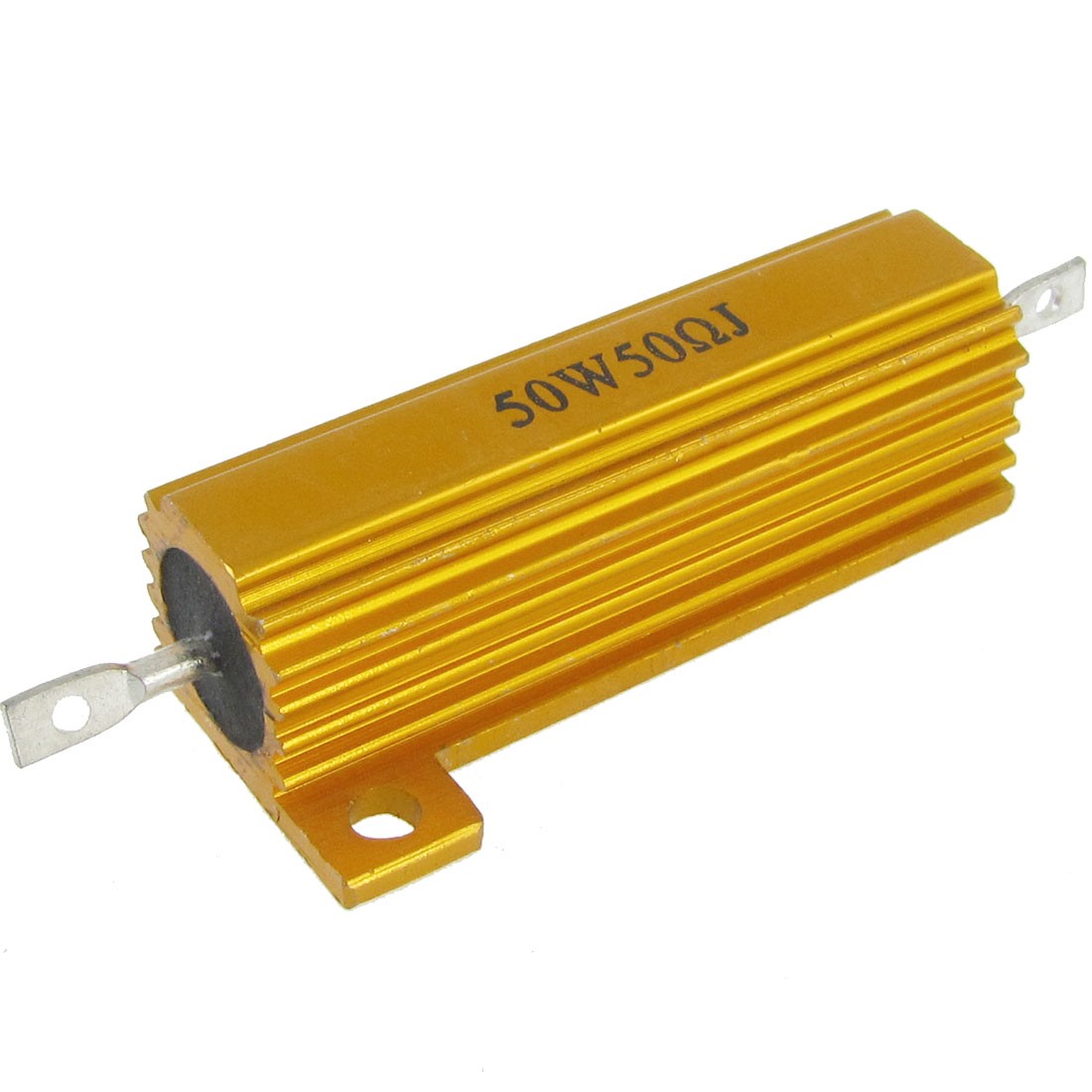 50W 50 Ohm 5% Aluminum Case Wirewound Resistor Gold Tone