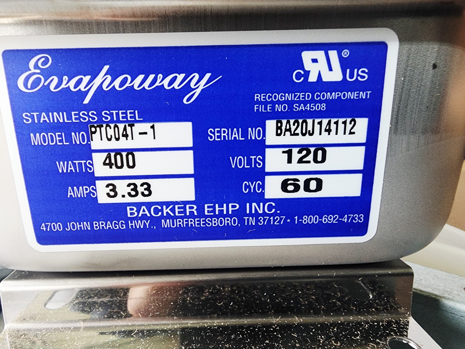 Evapoway PTC04T-1 Anti-Condensate Pan 120V, 400 Watt HS-5464 Hoshizaki 3b0185-01
