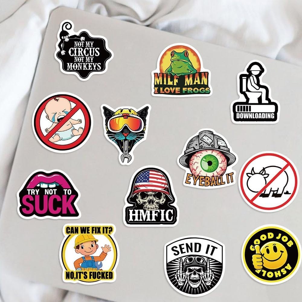 100pcs Funny Hard Hat Stickers (Dirty) for Adult Tool Box, Helmet, Black