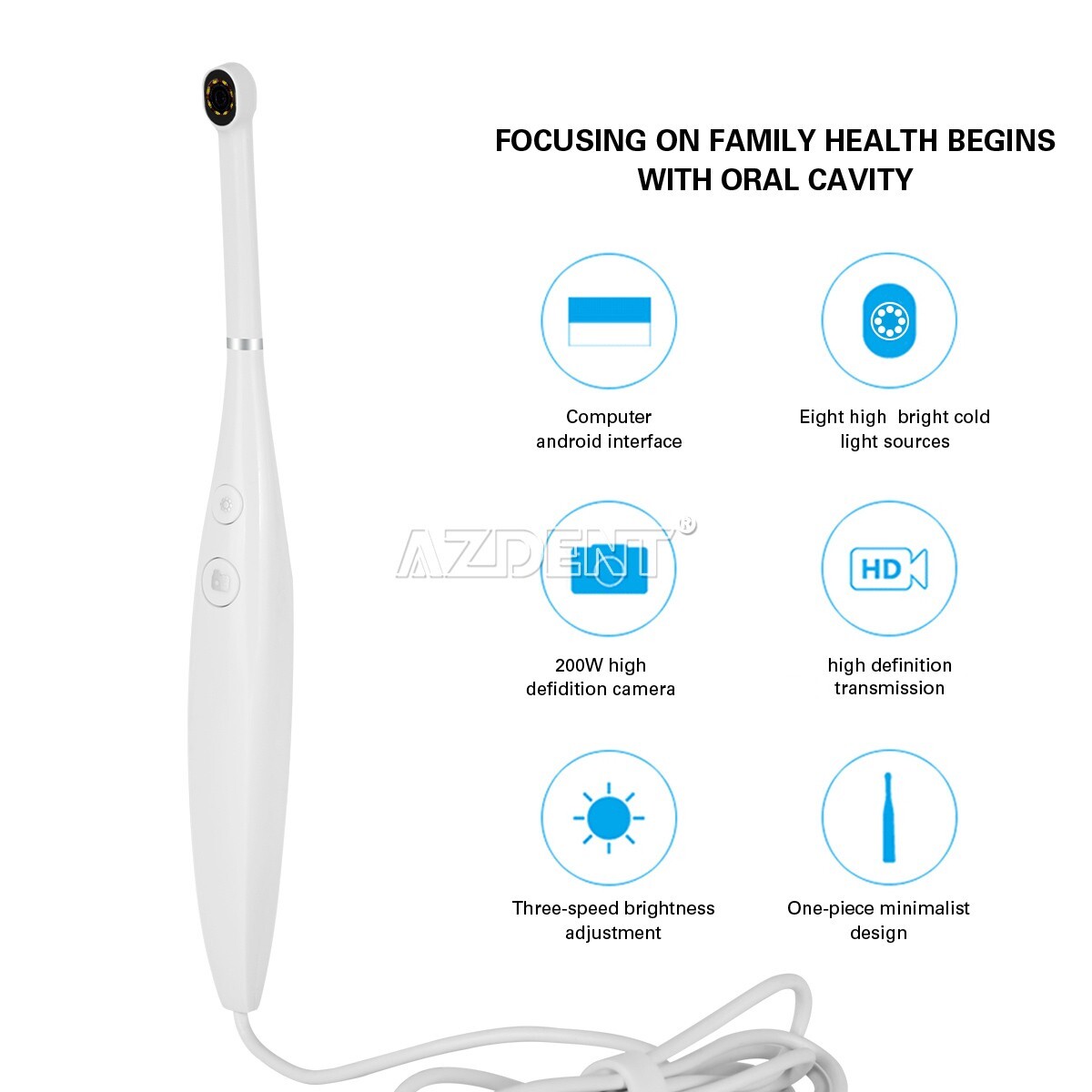 AZDENT Dental Intraoral Camera USB HD Camera 8 LED Lights 3-speed Adjustment