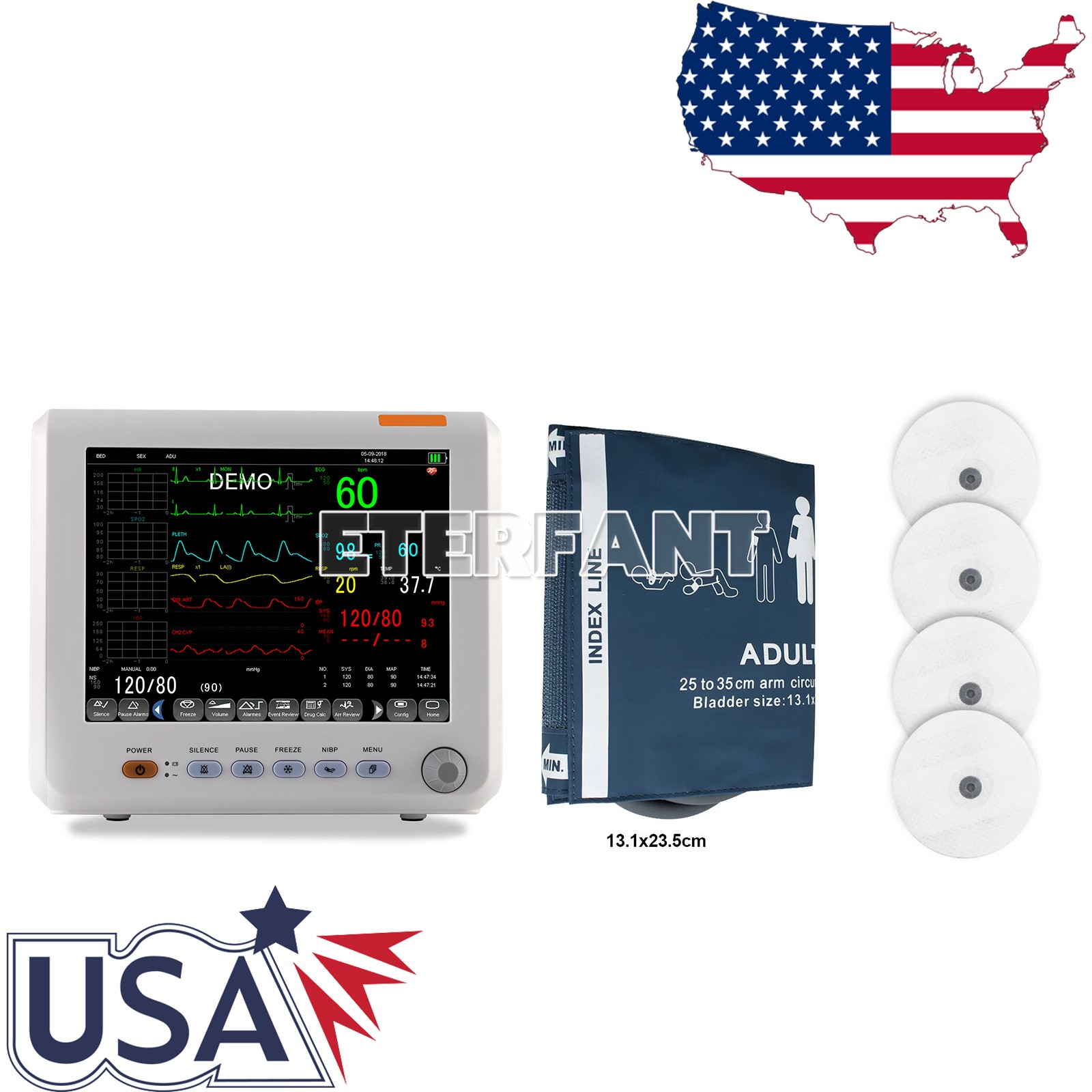 8/12/15» Multi-parameter Patient Monitor Vital Sign ECG NIBP RESP TEMP SPO2 PR