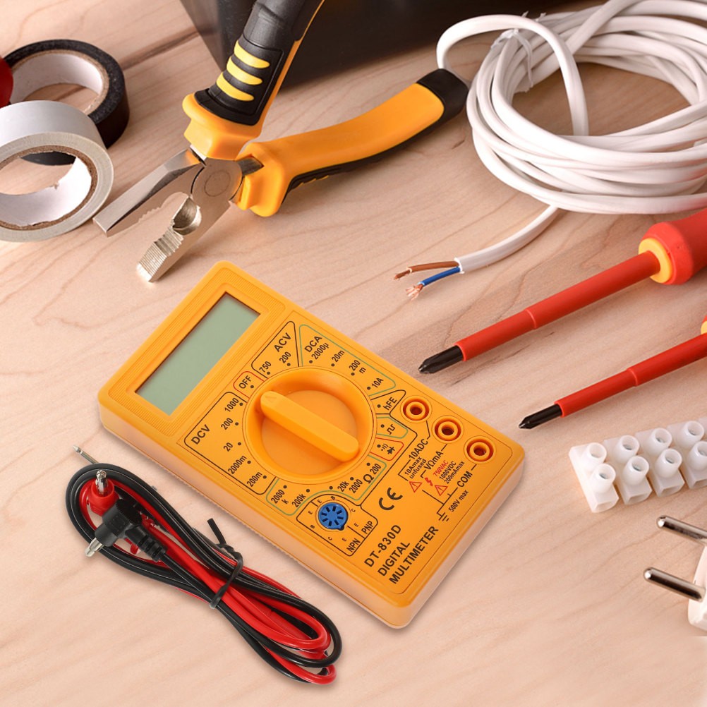 Multitester Yellow Digital Test Tool with LCD Display and Safety Double Fuse