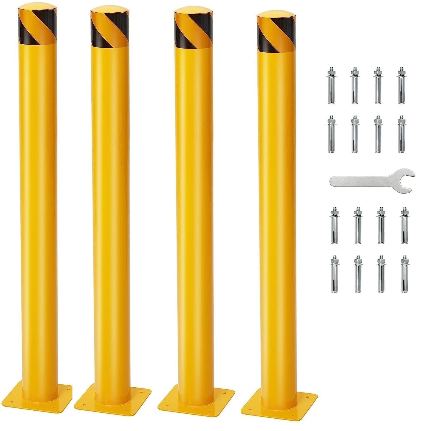 4Pack Steel Safety Bollard 48 Inch Height Bollard Post 4.5 Inch Diameter Yellow