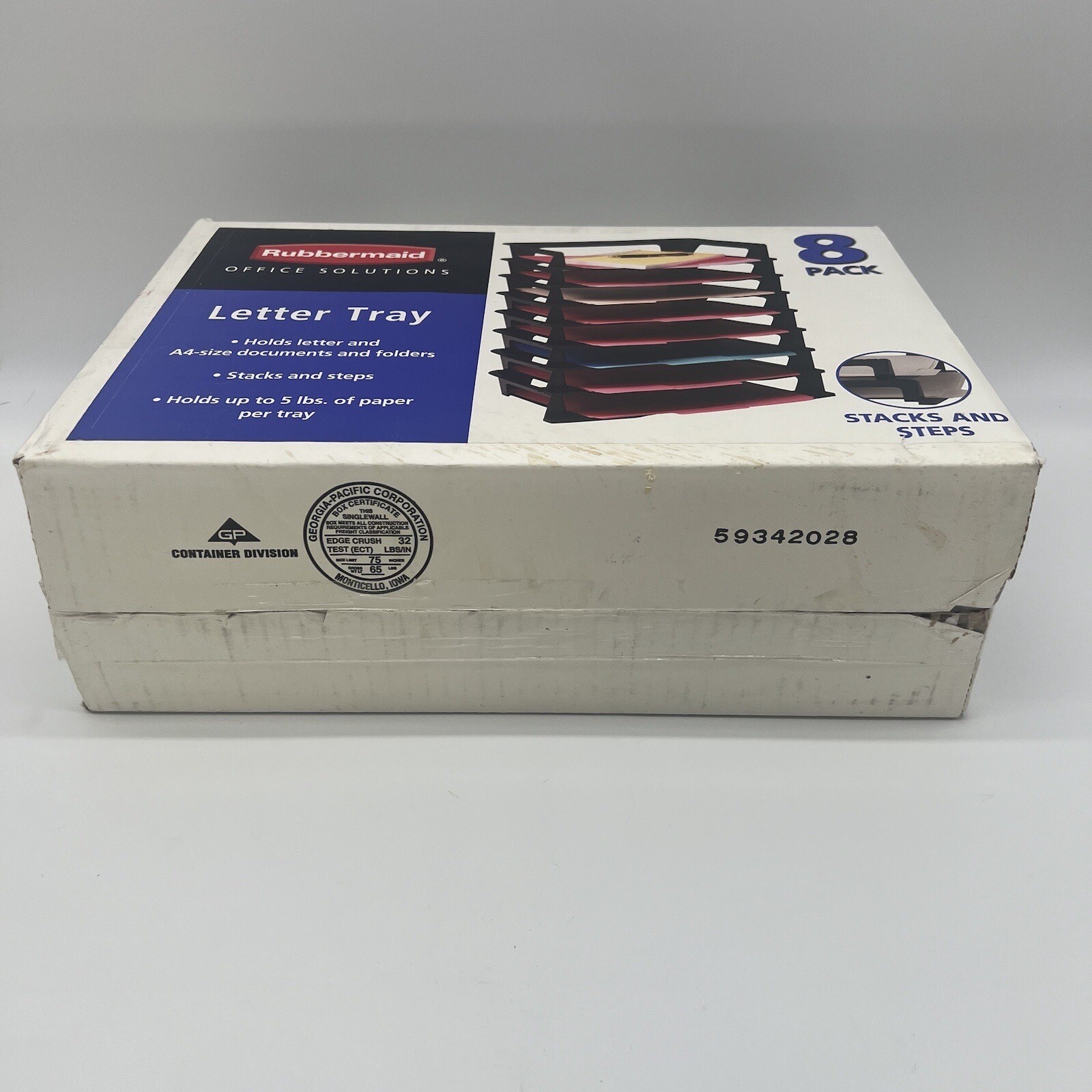 NOS Rubbermaid Office Solutions Letter Trays 8 pk 2005 Made In USA Stacks Steps