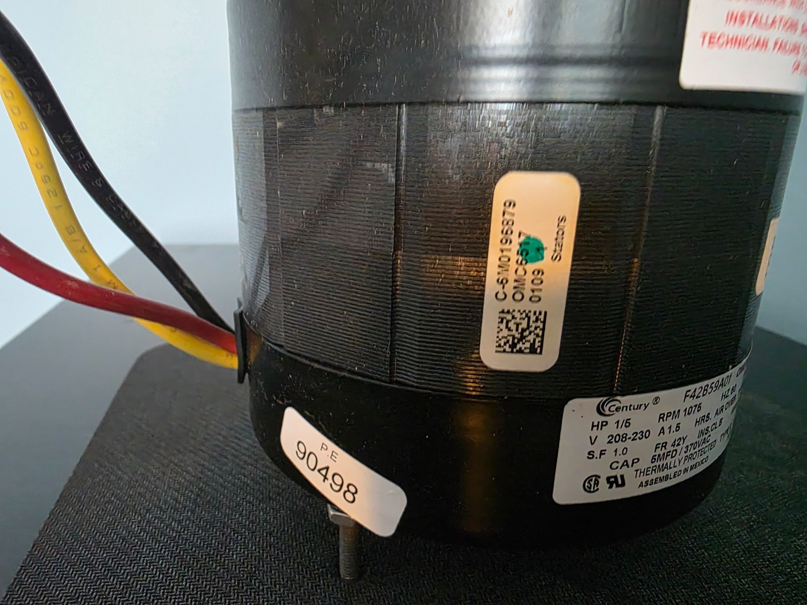 Century OMC6517 HVAC Condenser Motor 1/5 HP 1075 RPM Single Phase 208-230V NEW