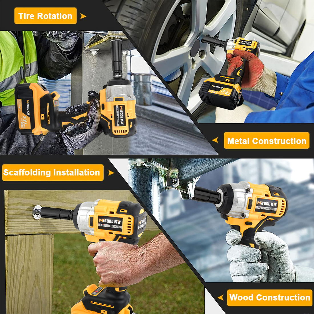 20V Cordless Impact Wrench Kit with Batteries & Charger Brushless Motor