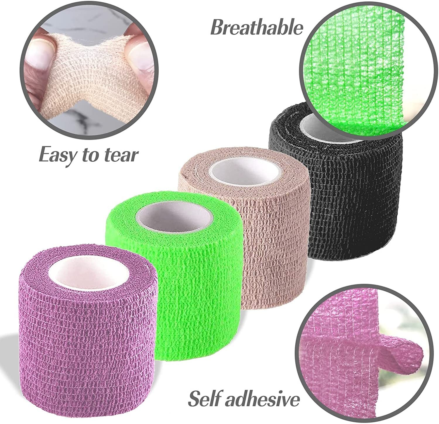 Self Adhesive Bandage Wrap, 2 inches x 5 Yards, 6 2 Inch, Beige ( 6 Pack )