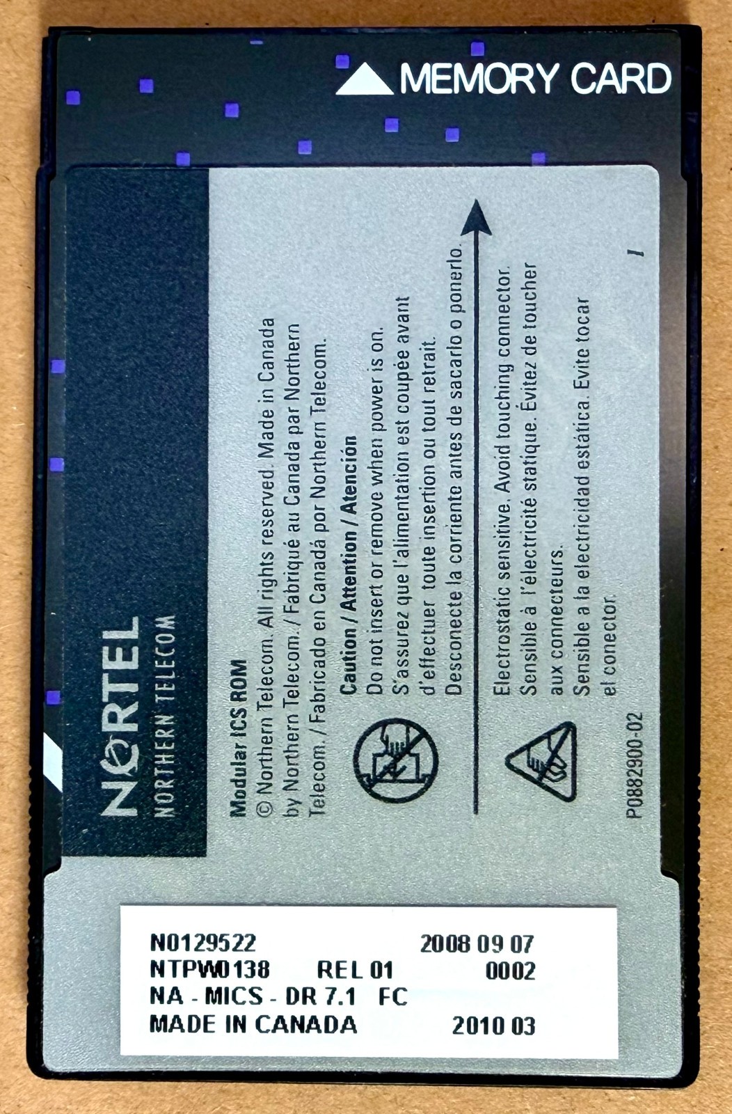 Nortel 7.1 Modular ICS Software Card NTPW0138 Rel 01 software Free Shipping #832