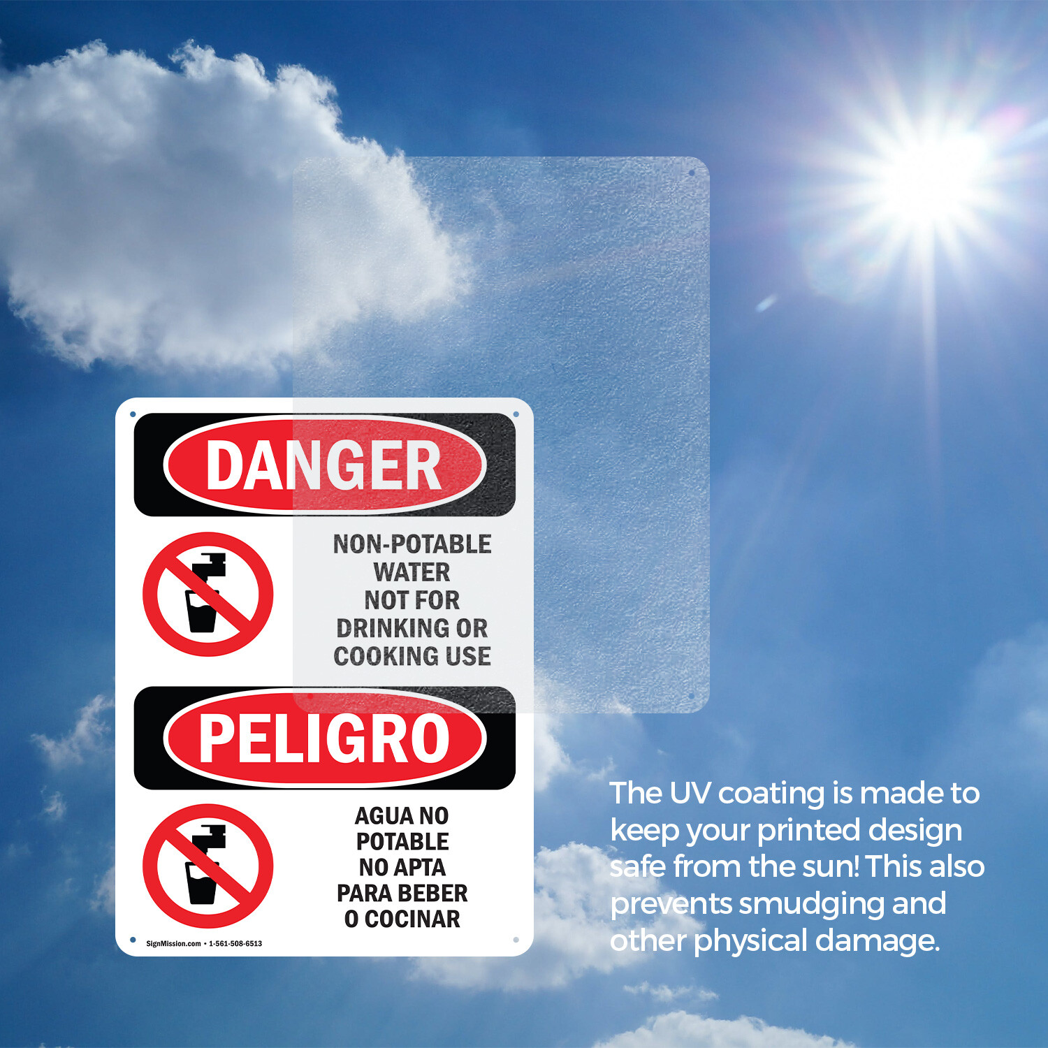 (2 Pack) Non-Potable Water No Drinking Bilingual OSHA Danger Sign Decal Metal