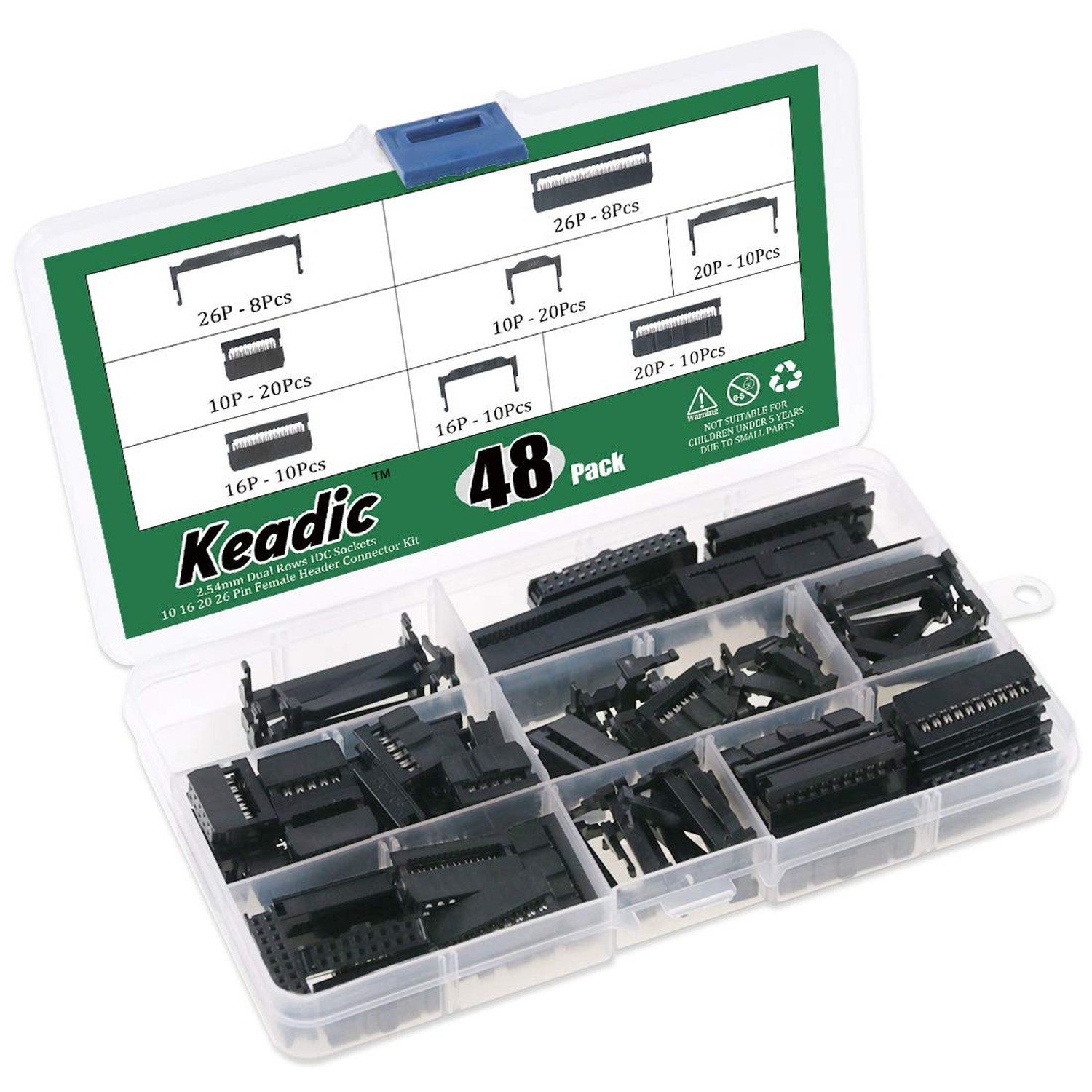 49-Piece IDC Cable Connector Kit with Crimping Tool Flat Ribbon Cable Connectors