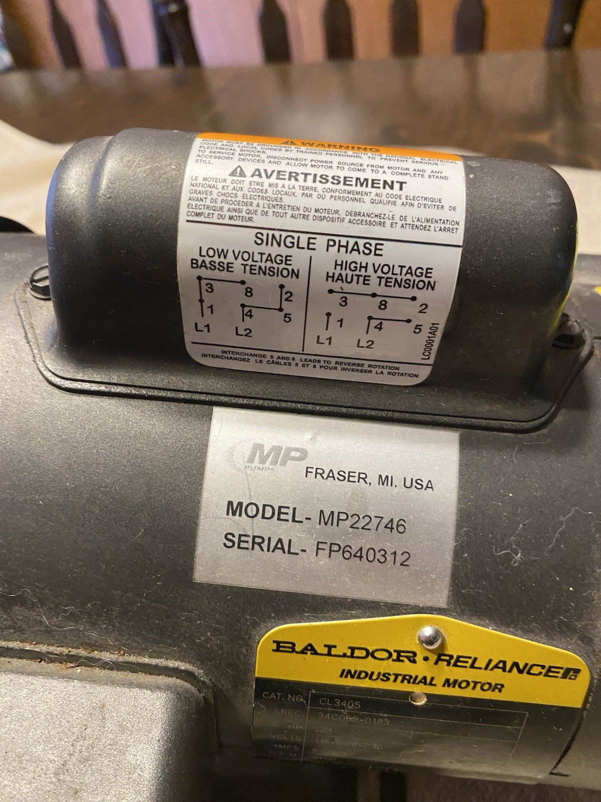 New MP Model MP22746 22746 Pump/Motor Baldor CL3405
