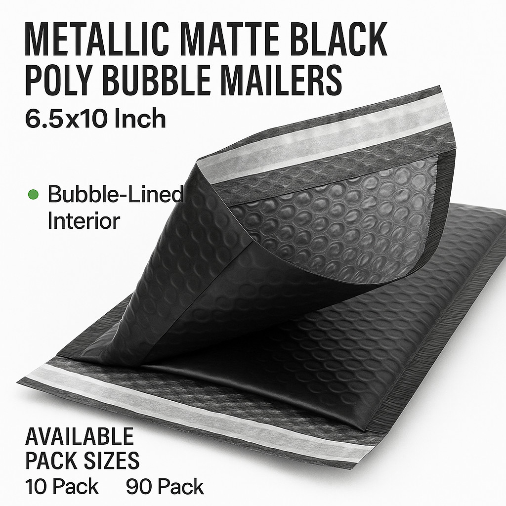 #0 Poly Bubble Mailers 6.5×10 – Self-Seal Padded Envelopes –Metallic Matte Black