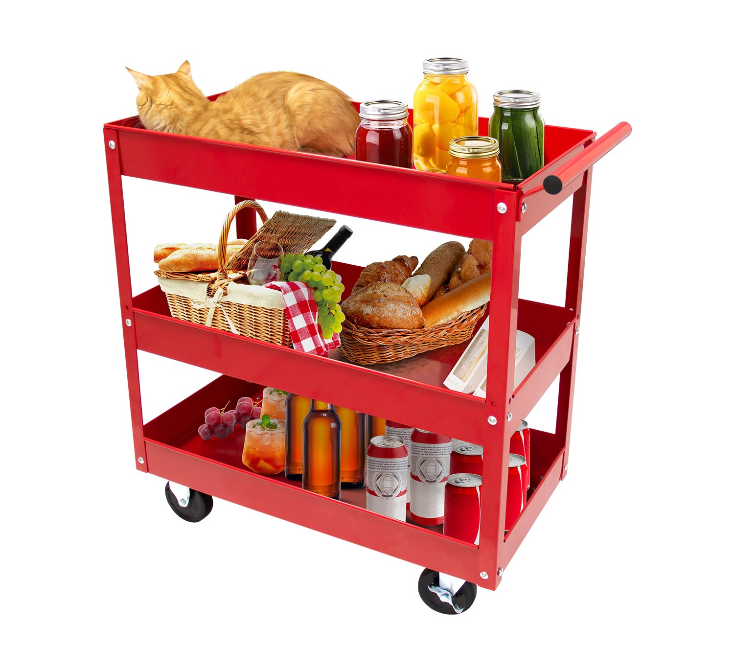 400LBS Steel 3-Shelf Rolling Multipurpose Service Tool Cart for Garage Home