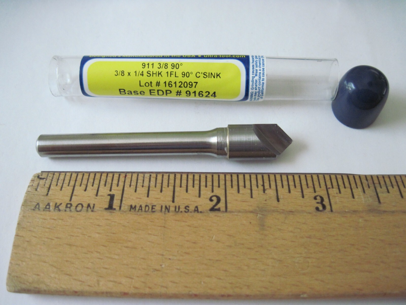 Ultra Tool 91624 Carbide Head Countersink 3/8″ x 90°, 1FL, 1/4″ Shank 2-5/8″OAL