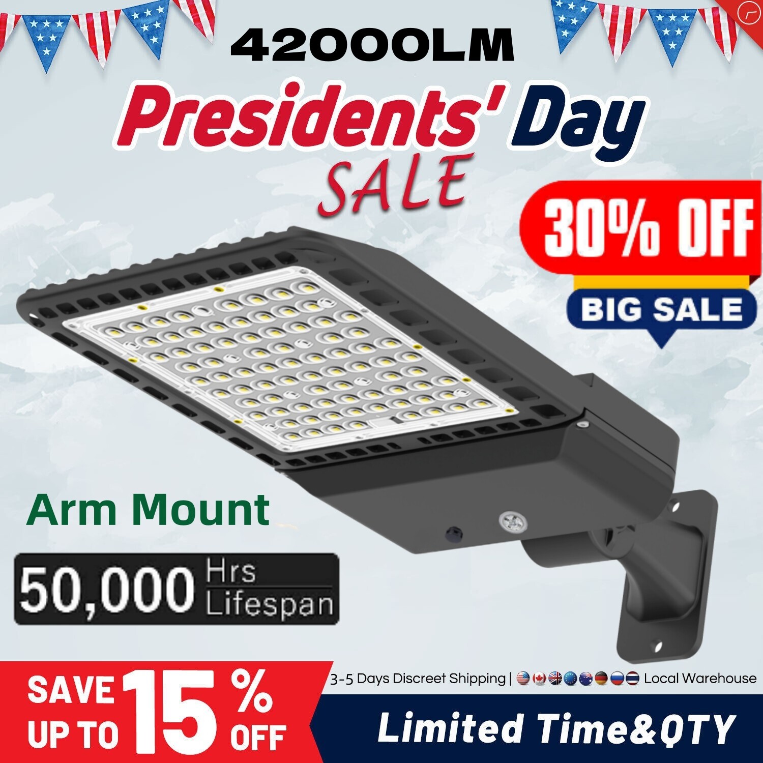 LED Parking Lot Light 300 Watt Commercial Outdoor IP65 Shoebox Street Pole Lamp