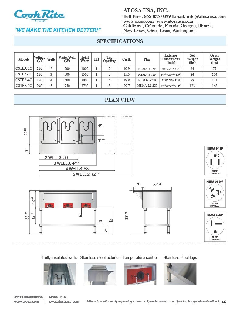 Atosa CSTEA-4C 4 OPEN WELL STEAM TABLE ELECTRIC