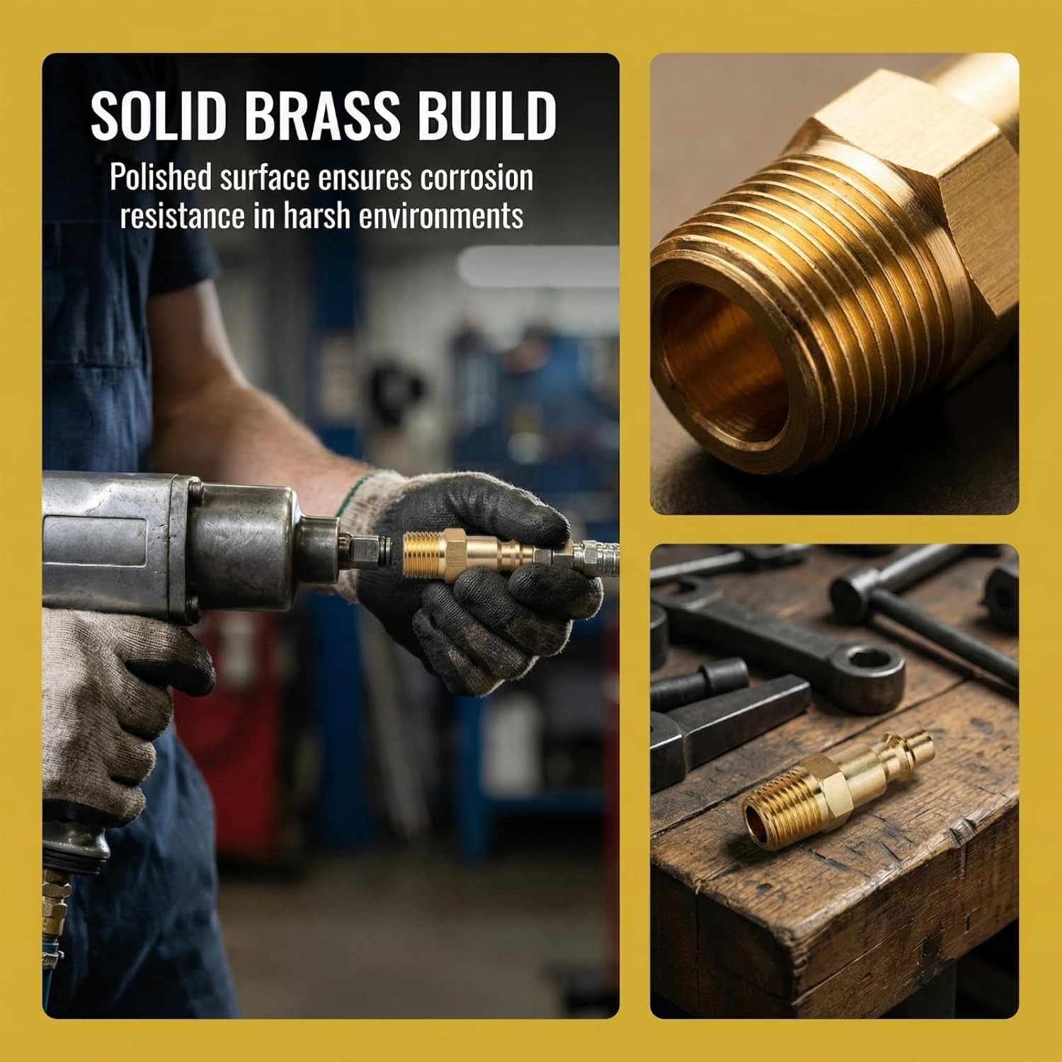 10pc Brass Air Hose Fittings 1/4″ NPT Male Industrial Quick Connect Plug Coupler
