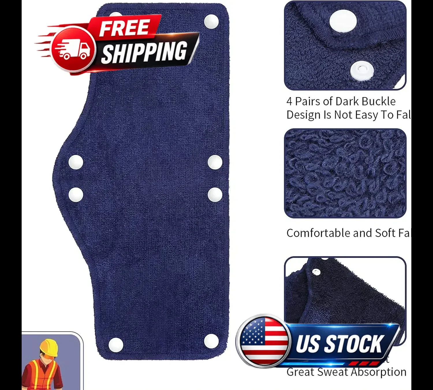 Hard Hat Sweatband Liner Washable Reusable Snap 6 Pack Comfort New