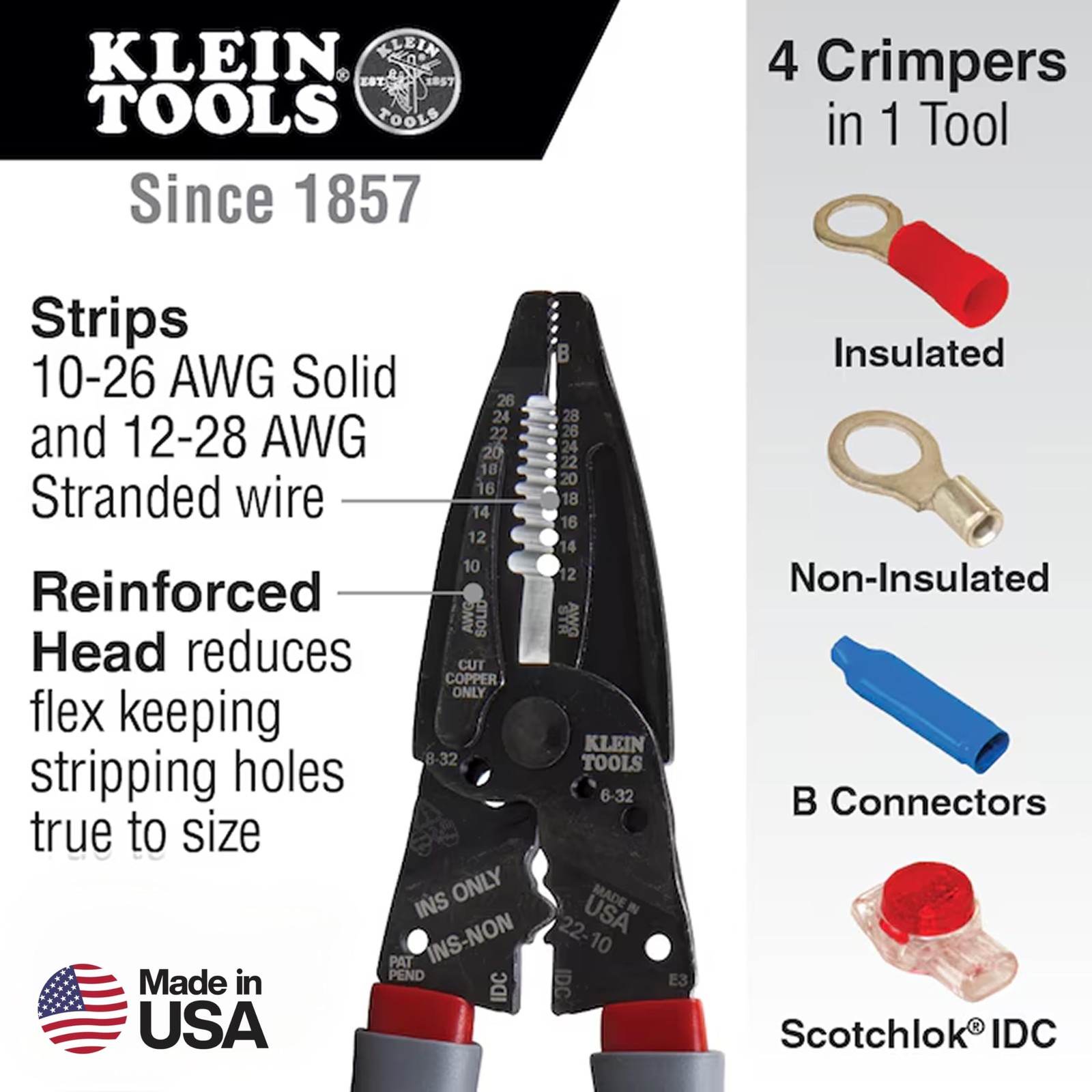 Klein Tools 1019 10 – 26 AWG Solid, 12 – 28 Stranded, Gray/Red