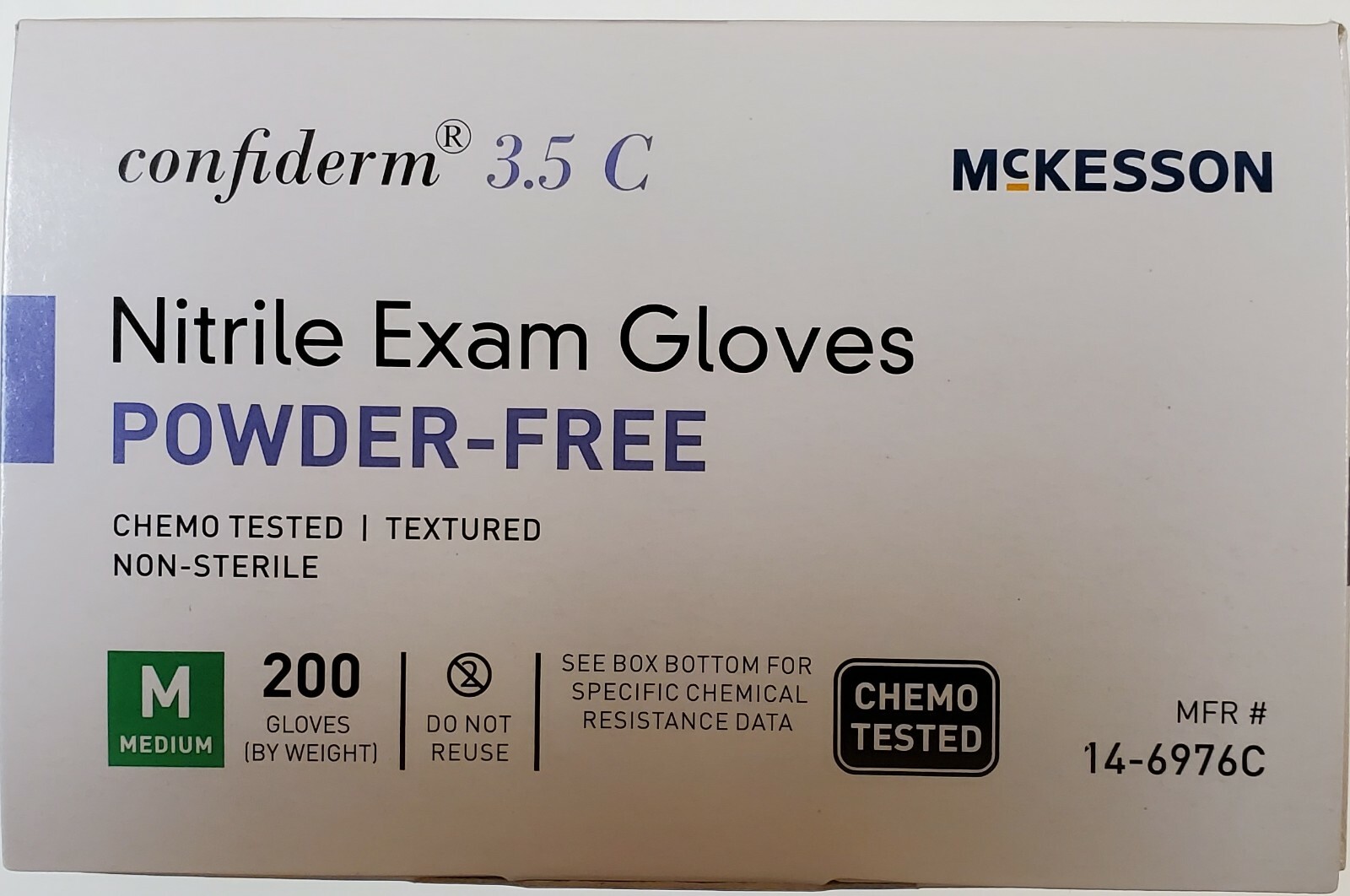 McKesson Confiderm 3.5C Exam Glove Powder Free MEDIUM 14-6976C 200 per Box