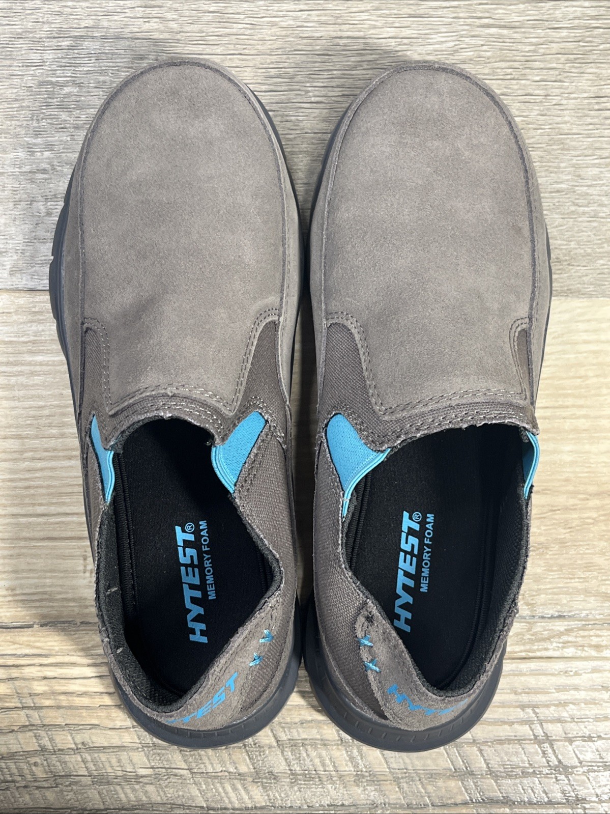 HYTEST Blake Steel Toe Slip-On Shoe Women 7.5 W Gray Leather Safety Footwear