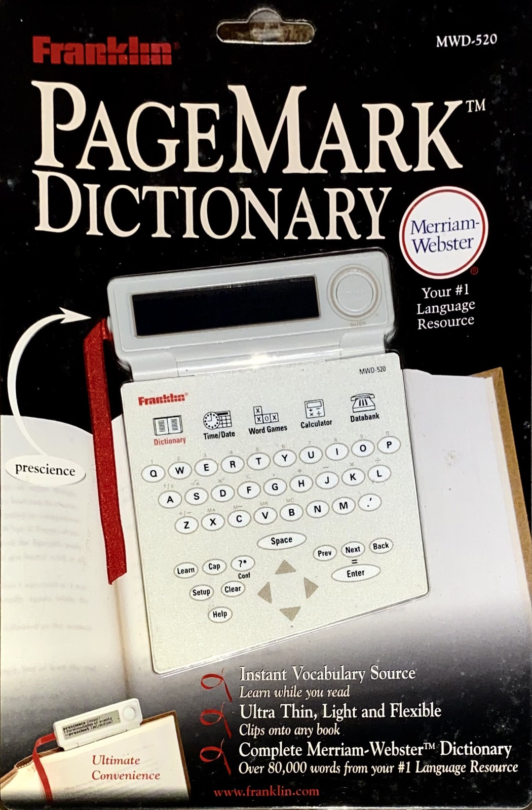 Franklin MWD-520 Miriam Webster PageMark Electronic Thin Bookmark Dictionary NEW