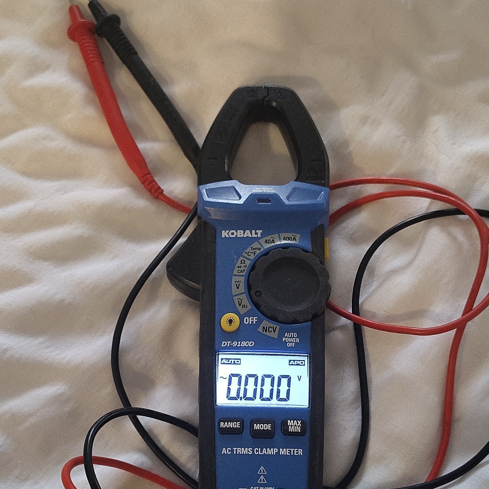Kobalt DT-9180D True RMS Clamp Meter CAT III 600V 400A NCV 4000 Count