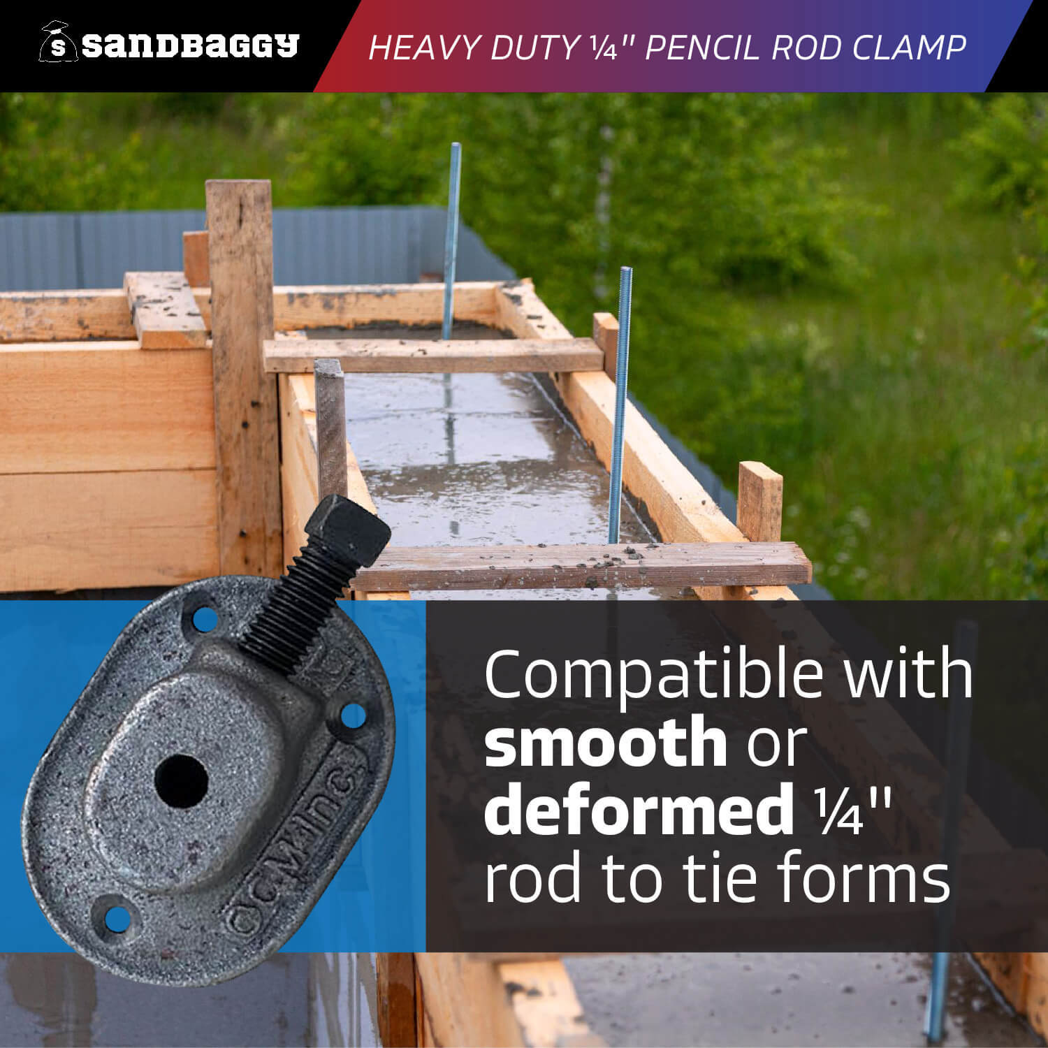 Sandbaggy Heavy Duty 1/4″ Pencil Rod Clamp (w/ Bolt)- Concrete Formwork Clamps