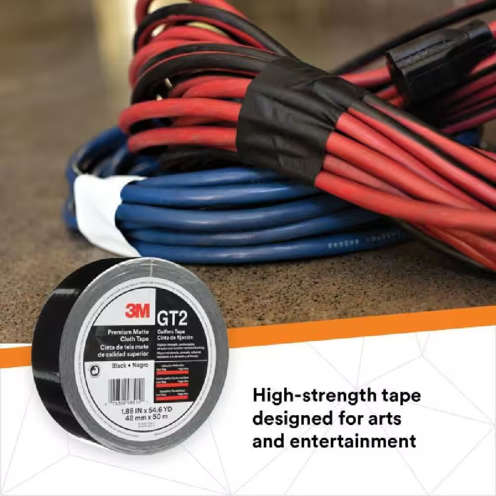 GT2 Premium Matte Cloth Black 1.88 In. X 164 Ft. Non-Reflective No-Residue Gaffe