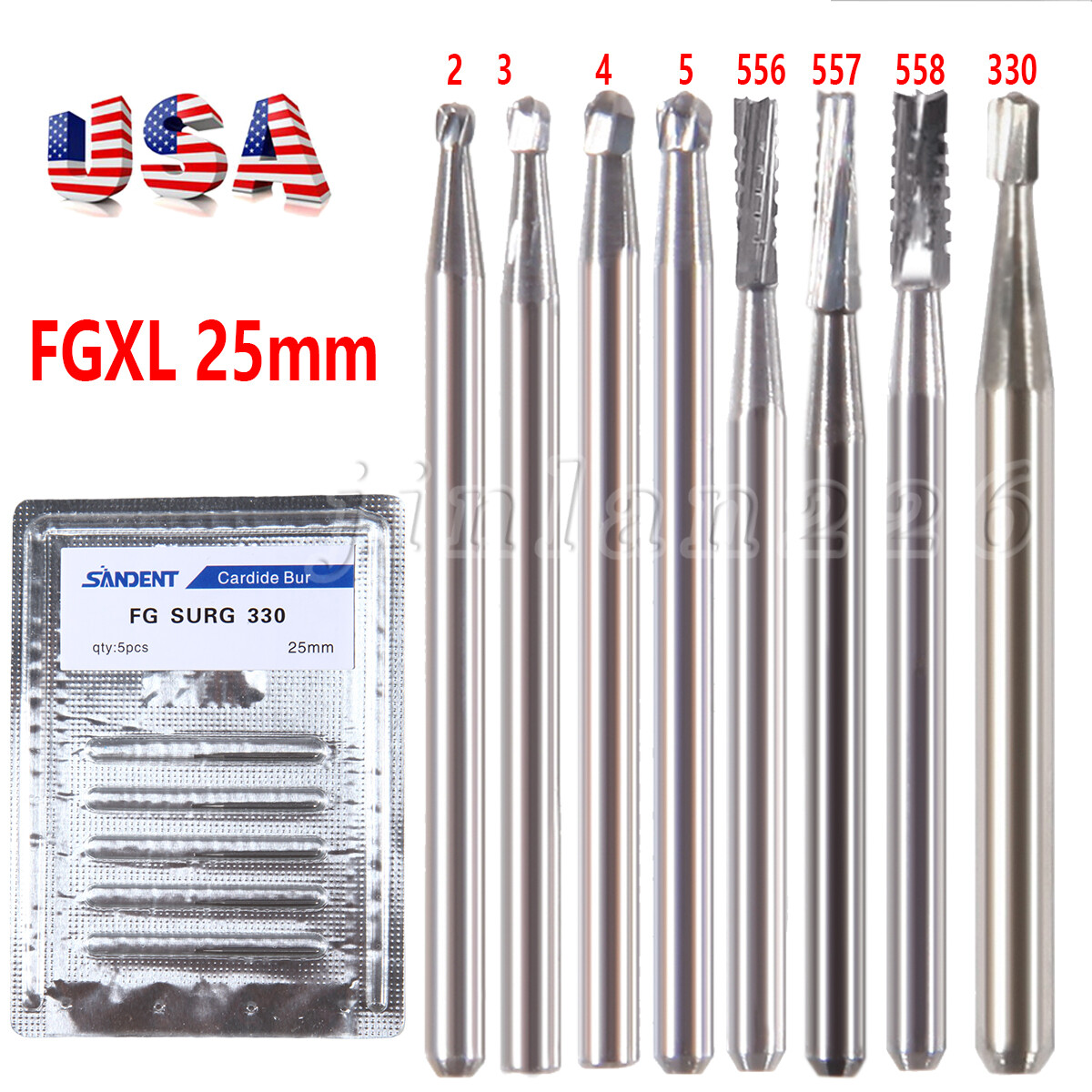 5PCS Dental Surgical Burs 25mm Carbide Bur SL Round 4 6 2 557 701 702 High Speed