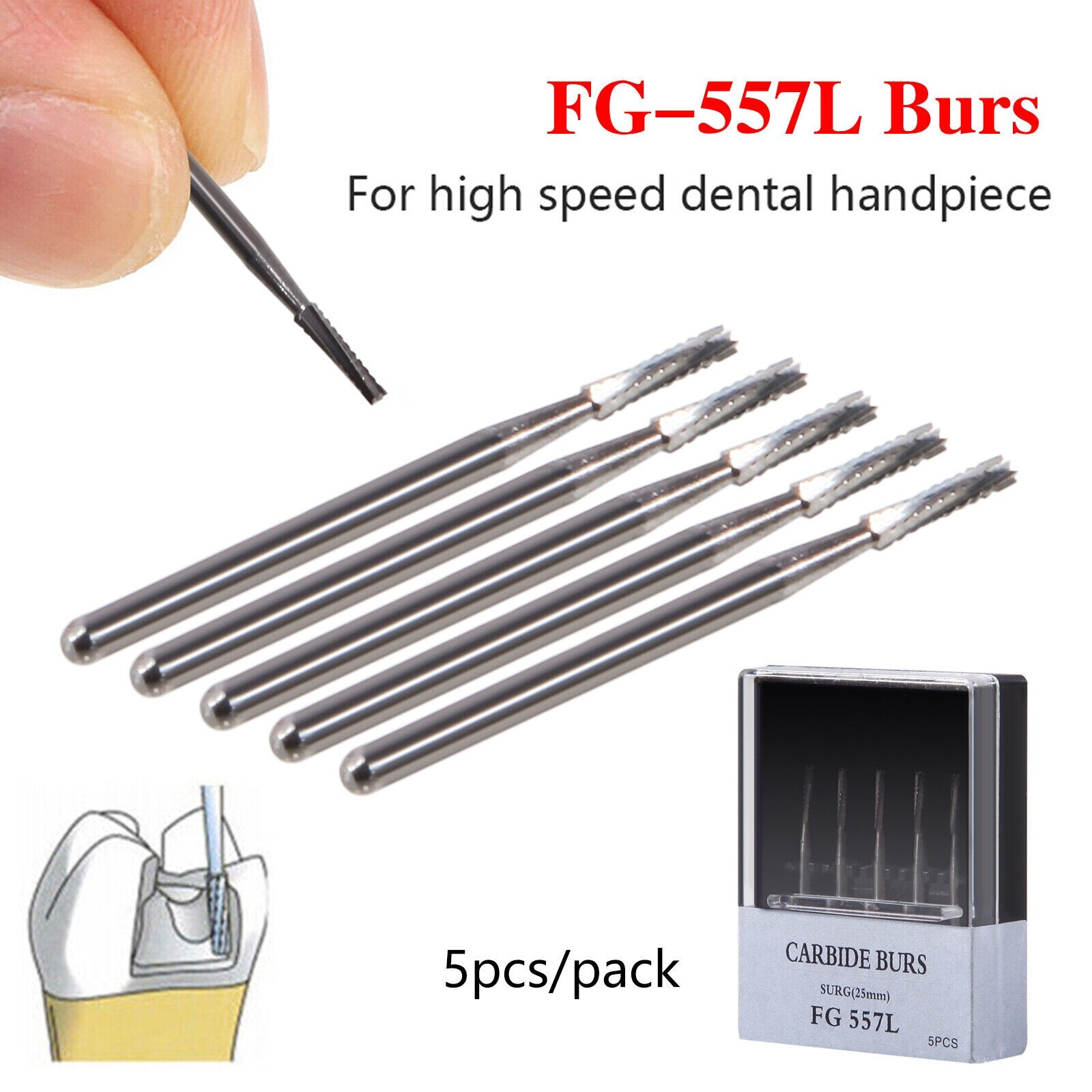 Dental Long Surgical Burs FG #557L 25mm Shank Tungsten Carbide Midwest USA