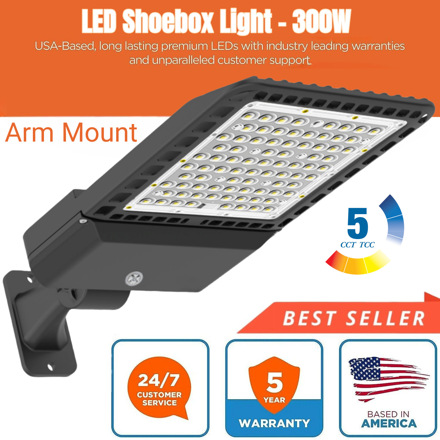300W LED Parking Lot Light Commercial Outdoor Area Shoebox Street Pole Lighting