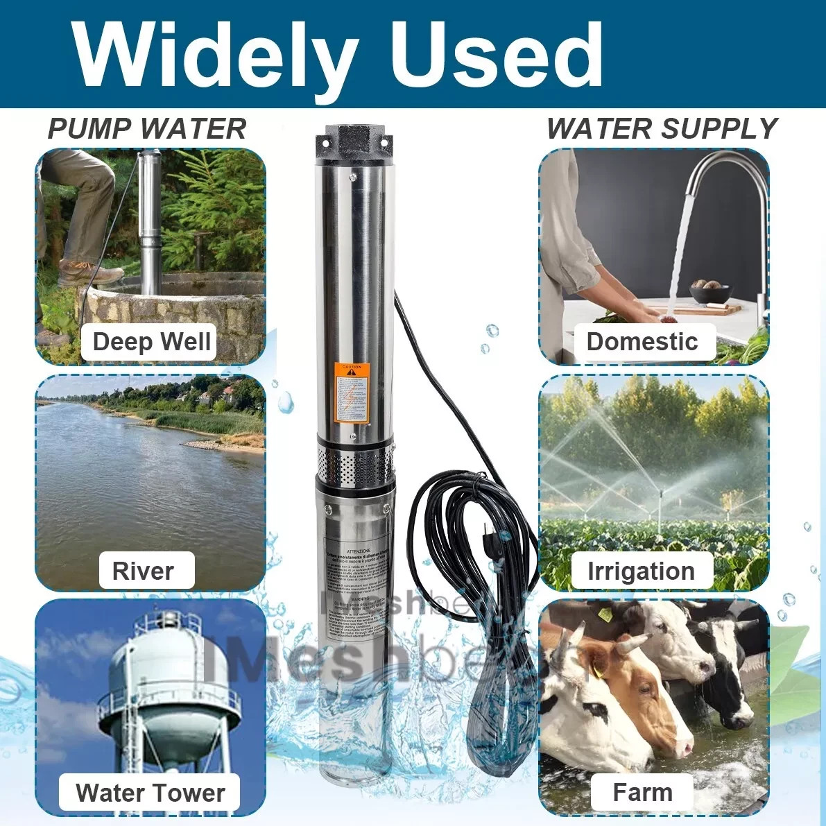 1HP 4″ Deep Well Submersible Pump 220V 33GPM 257FT Max 50FT Cord Stainless Steel