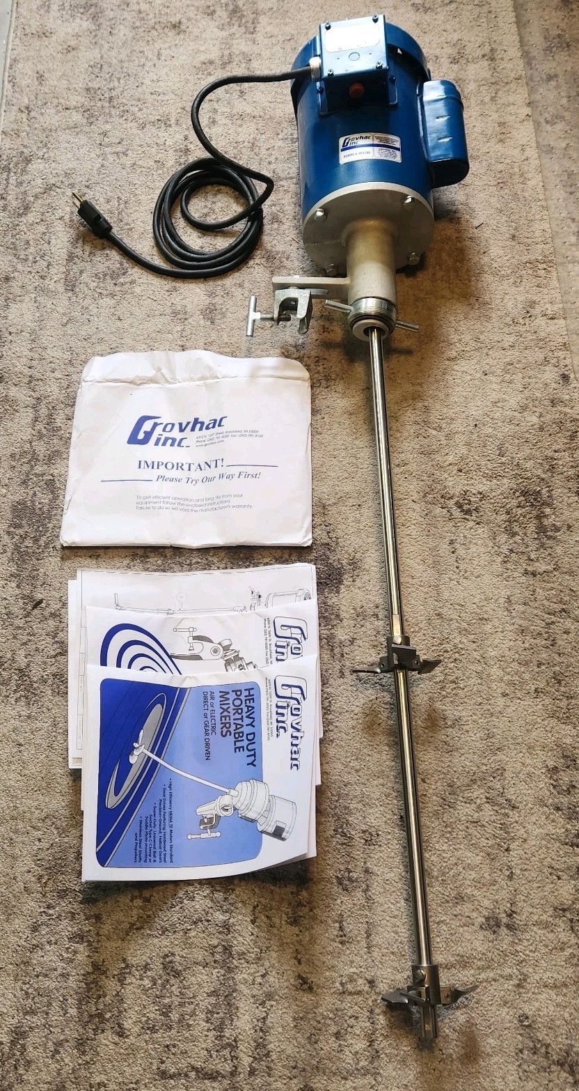 Grovhac 1HP Electric 55 Gallon Drum Mixer Agitator C-Clamp Mount Leeson Portable