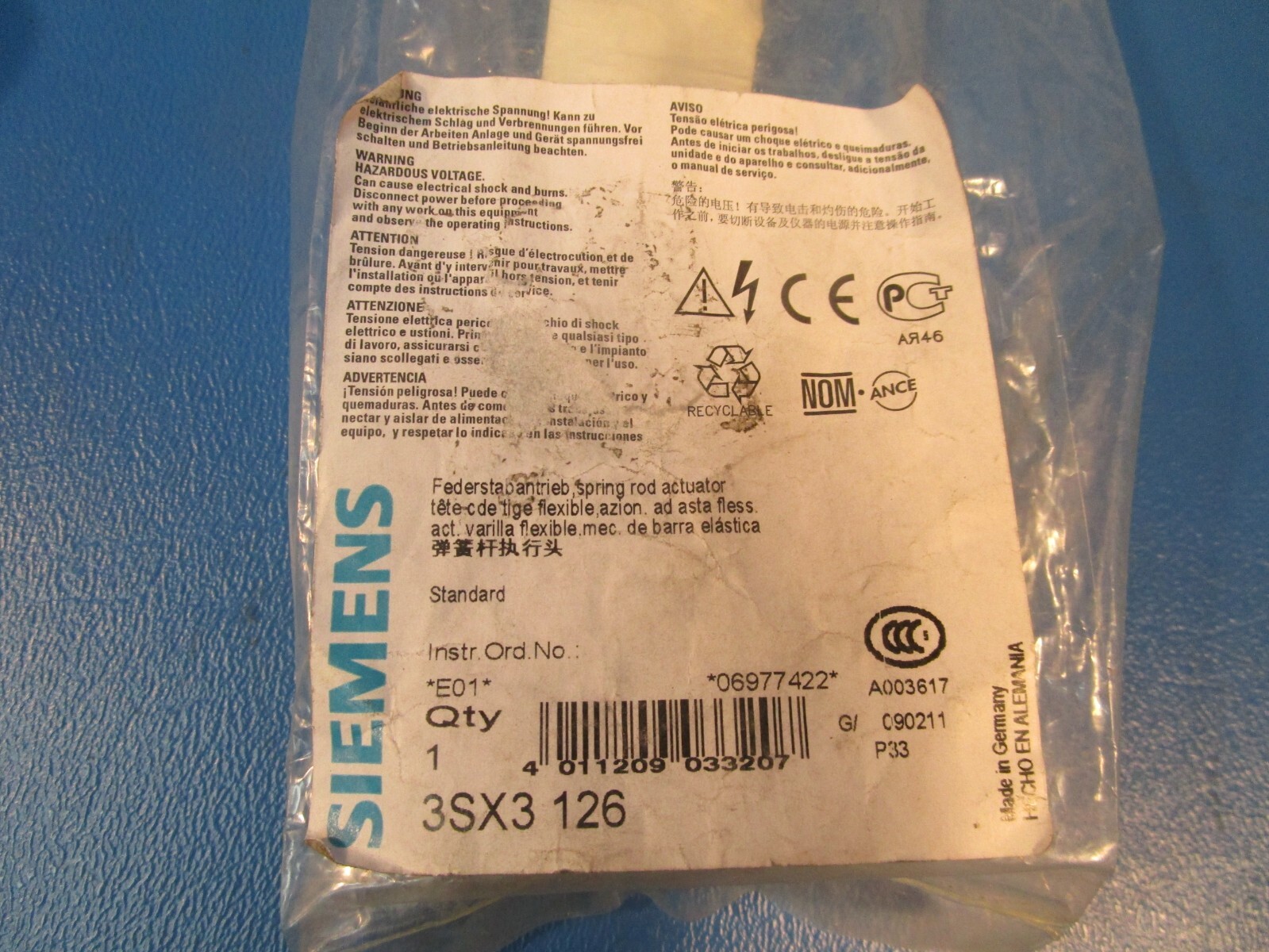 SIEMENS 3SX3 126, SPRING ROD RESET SWITCH W/EXTENSION ARM
