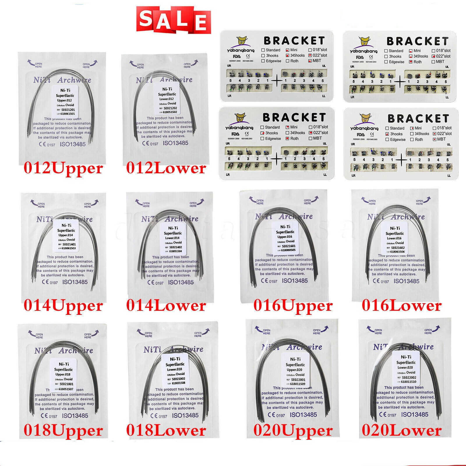 Dental Ortho Metal Braces Brackets Mini Standard Roth.022 Hooks 345/Arch Wire