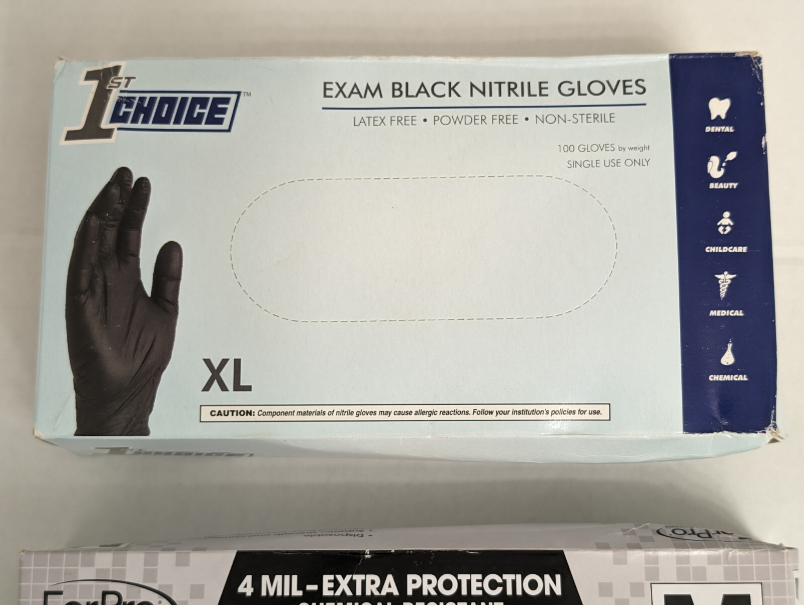 Set of 1st Choice Black Nitrile Disposable 3 Mil / Forpro Black M Nitrile 4 Mil