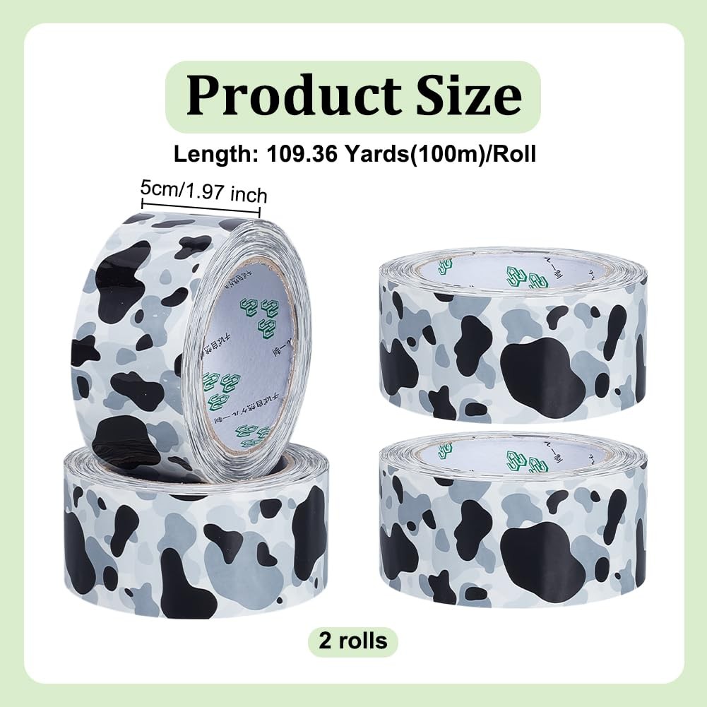 2 Rolls White Cow Packing Tape 1.9 Inch Wide Designer Decorative Craft Box
