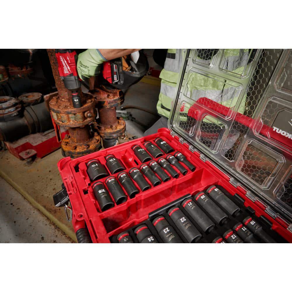 SHOCKWAVE 1/2 In. Drive Metric & SAE Deep Well 6 Point Impact Socket Set 31Pcs