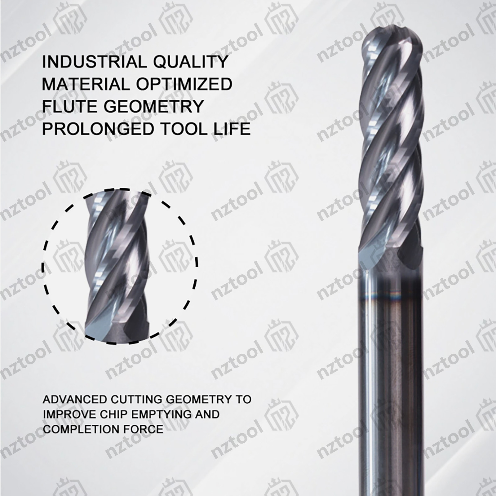 5 PCS 4 Flute 3/16″ x 2″ Overall Length Ball Nose Carbide End Mill AlTiN Coated