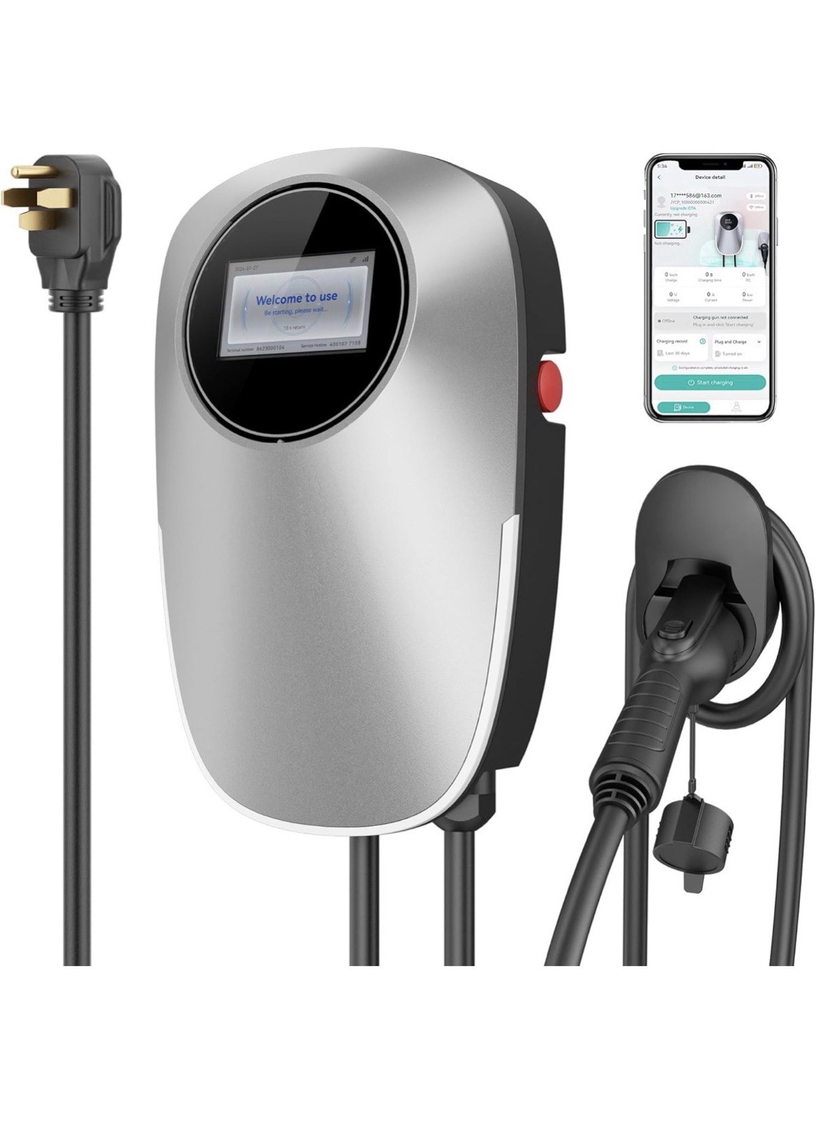 Level 2 EV Charger, J1772 Plug, WiFi APP, 48A, 240V NEMA 14-50 Plug
