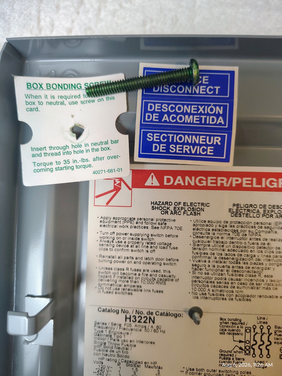 Square D Fusible Disconnect Safety Switch H322N, 240V AC, 3PH, 60A, Heavy Duty