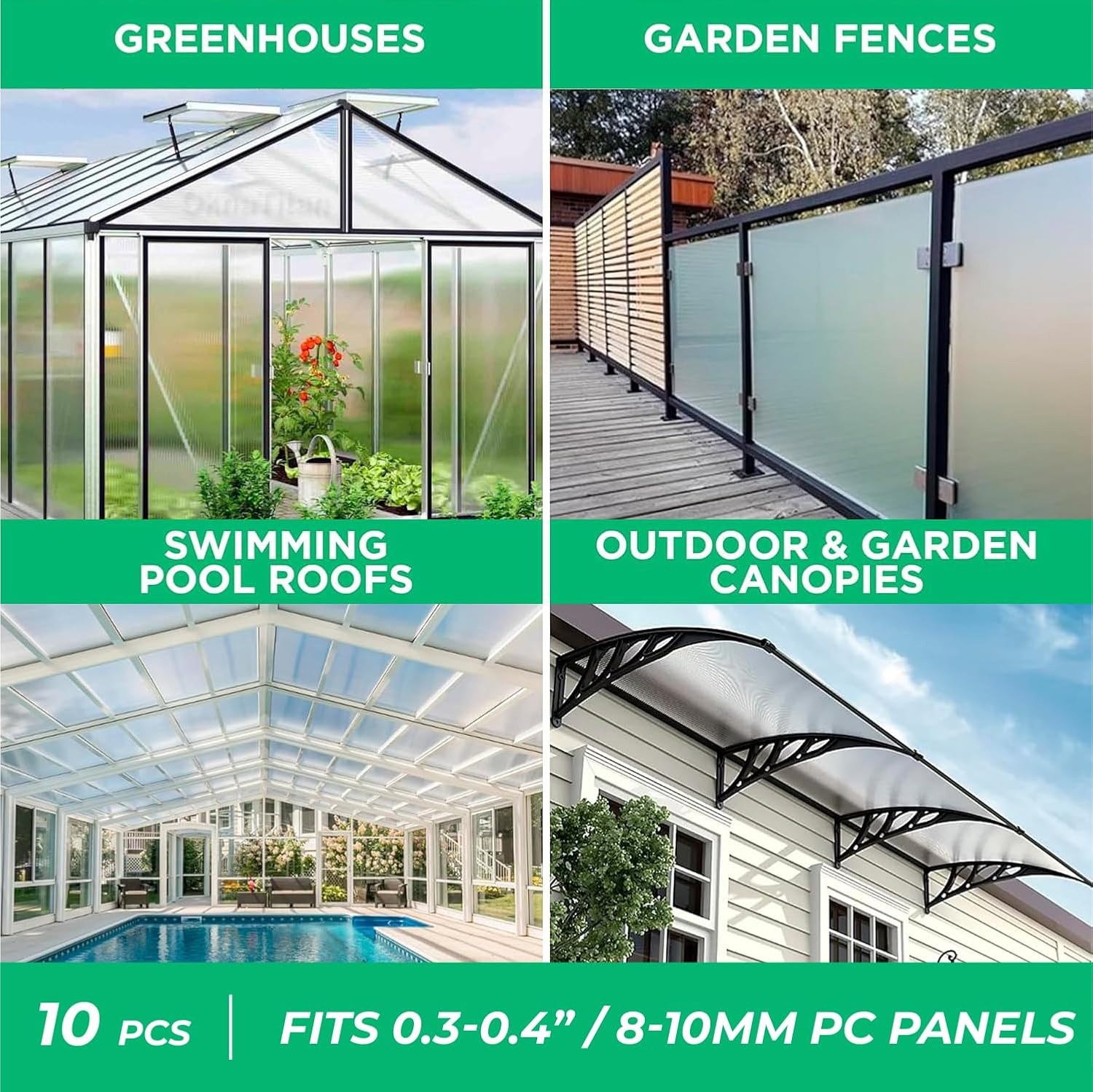 Polycarbonate Greenhouse Panels Connectors – 0.4″ Thick, Fit 10Mm or 8Mm Twin-Wa
