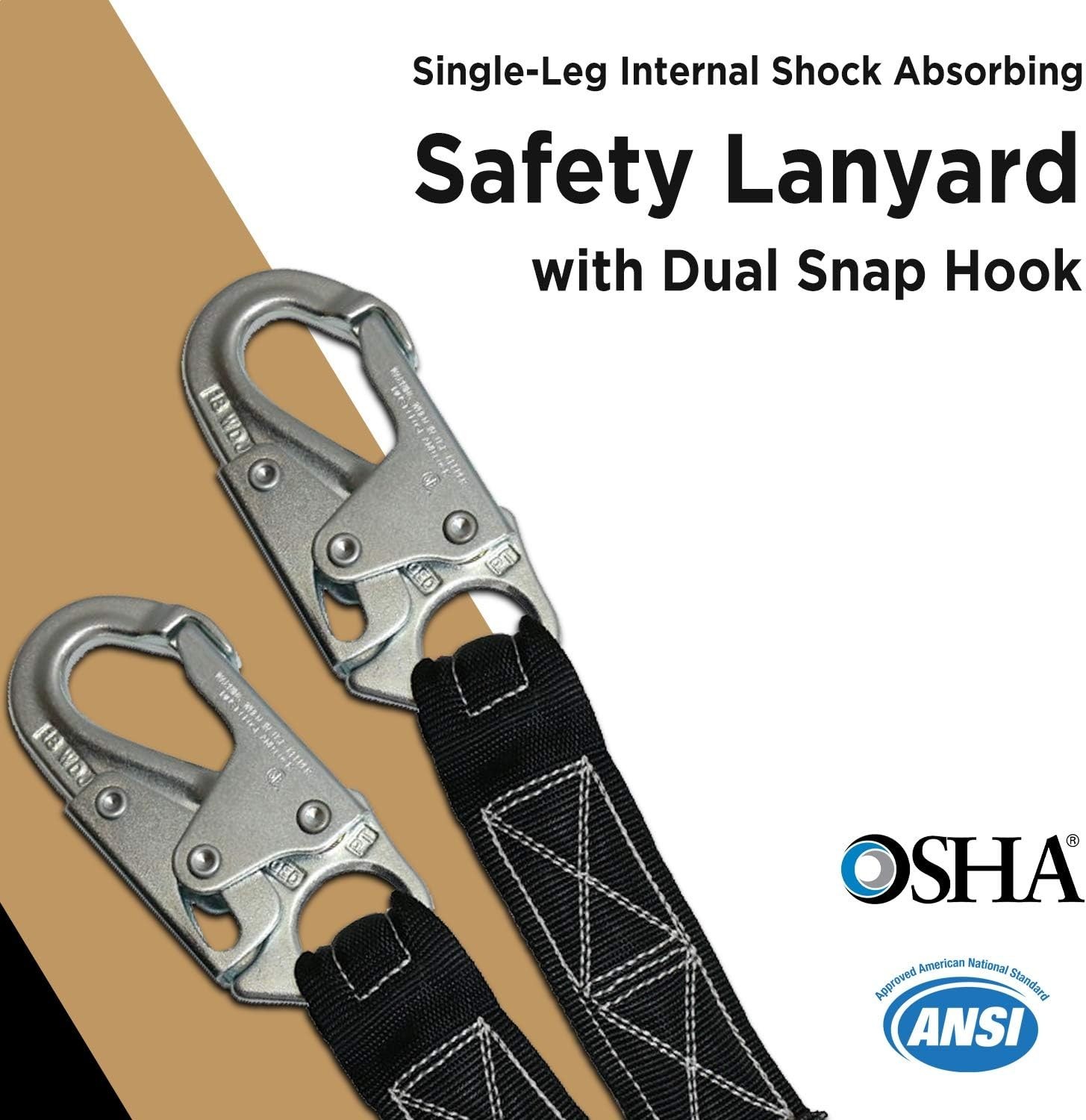 6 FT Single Leg Internal Shock Absorbing Safety Lanyard with Dual Snap Hooks